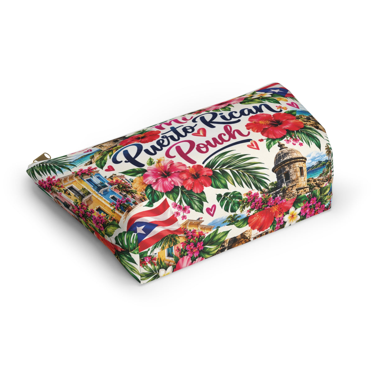 Puerto Rican Floral Accessory Pouch — "Mi Puerto Rican Pouch" Travel Makeup Bag