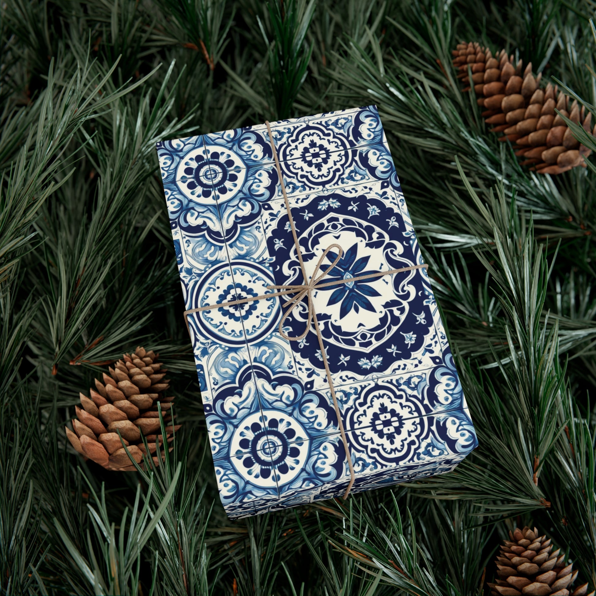 Blue Tile Design Wrapping Paper Pink Elegance Perfect for Gifts Weddings, Bridal Baby Showers, Mother's Day, Christmas All Occasion - MRSBYVALLE