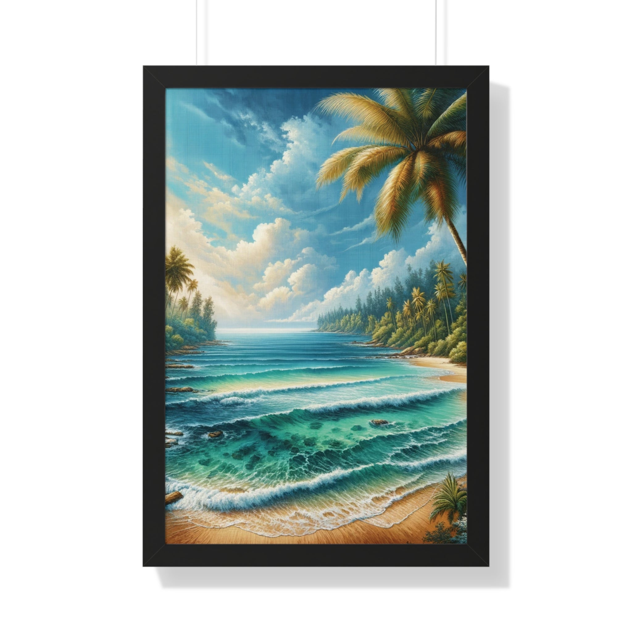 Coastal Bliss Ocean Beach View Framed Canvas Wall Art for Home Decor Framed Canvas Print Wall Art Classic Encased in Black, White, or Walnut Frames with Durable Acrylic Protection Ready to Hang  Timelessly Crafted..