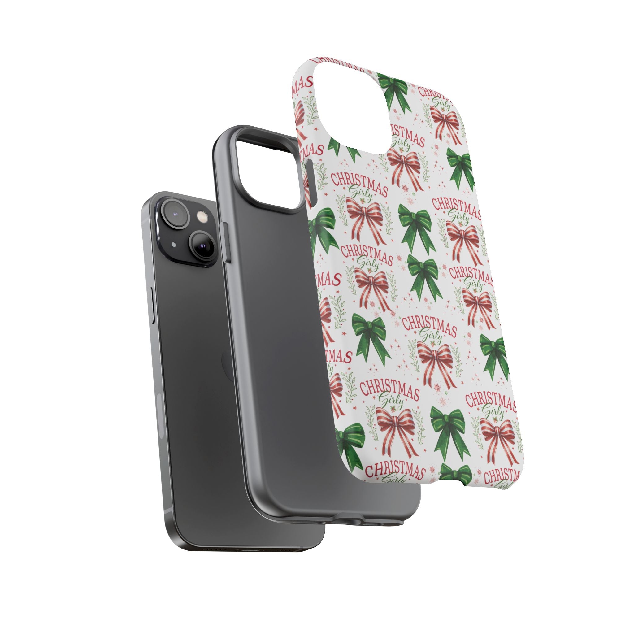 Girly Christmas Coquette Bows Pastel Phone Case for iPhone 17 16 15 23 Samsung, and Pixel | Stylish Protective Cover Gift for Her Perfect for Floral Lover