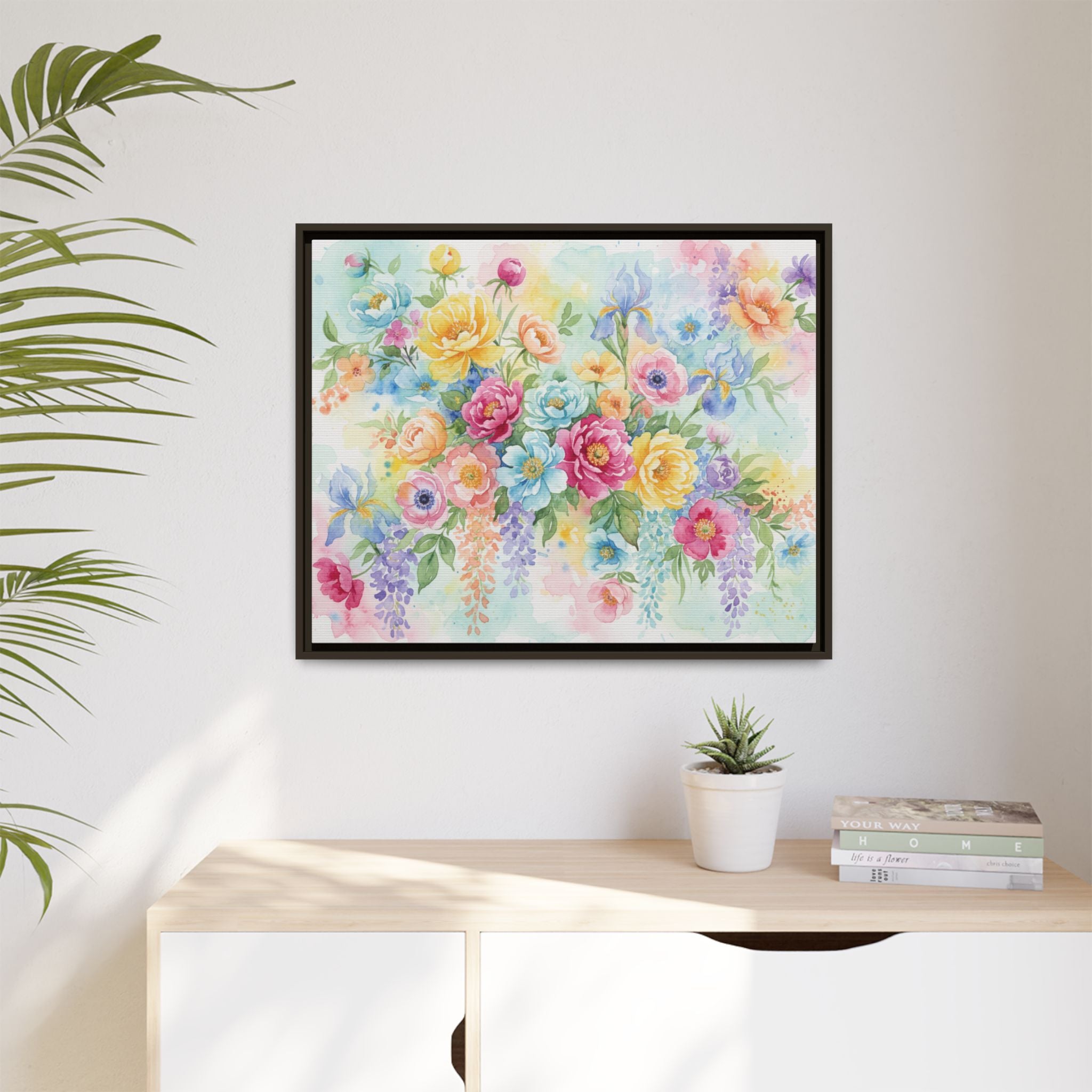 Toile Bouquet Floral Aquarelle, Art Mural Mat Encadré | Art Mural Multicolore