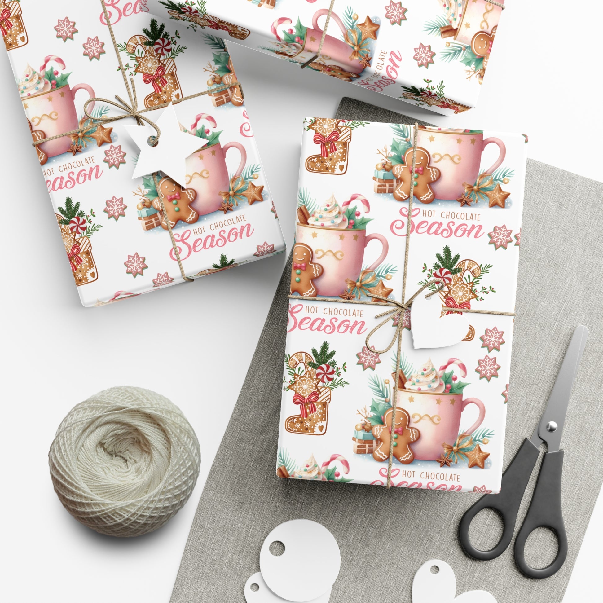 Enchanting Gingerbread with Hot Chocolate Season Pink Wrapping Paper | Festive & Cozy Holiday Gift Wrap | Perfect for Christmas Presents, Seasonal Celebrations, and Winter Wonderland Themes Christmas - MRSBYVALLE