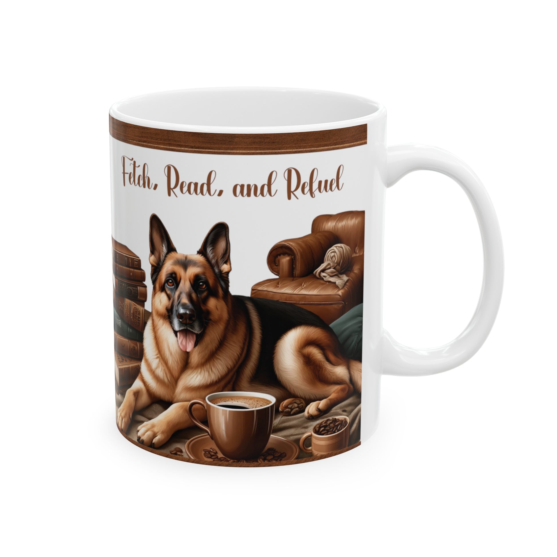 Fetch, Read, and Refuel Ceramic Coffee Mug Perfect for Dog Lovers and Book Enthusiasts | Available in 11 oz & 15 oz Ideal Gift for Cozy Coffee Moments - MRSBYVALLE