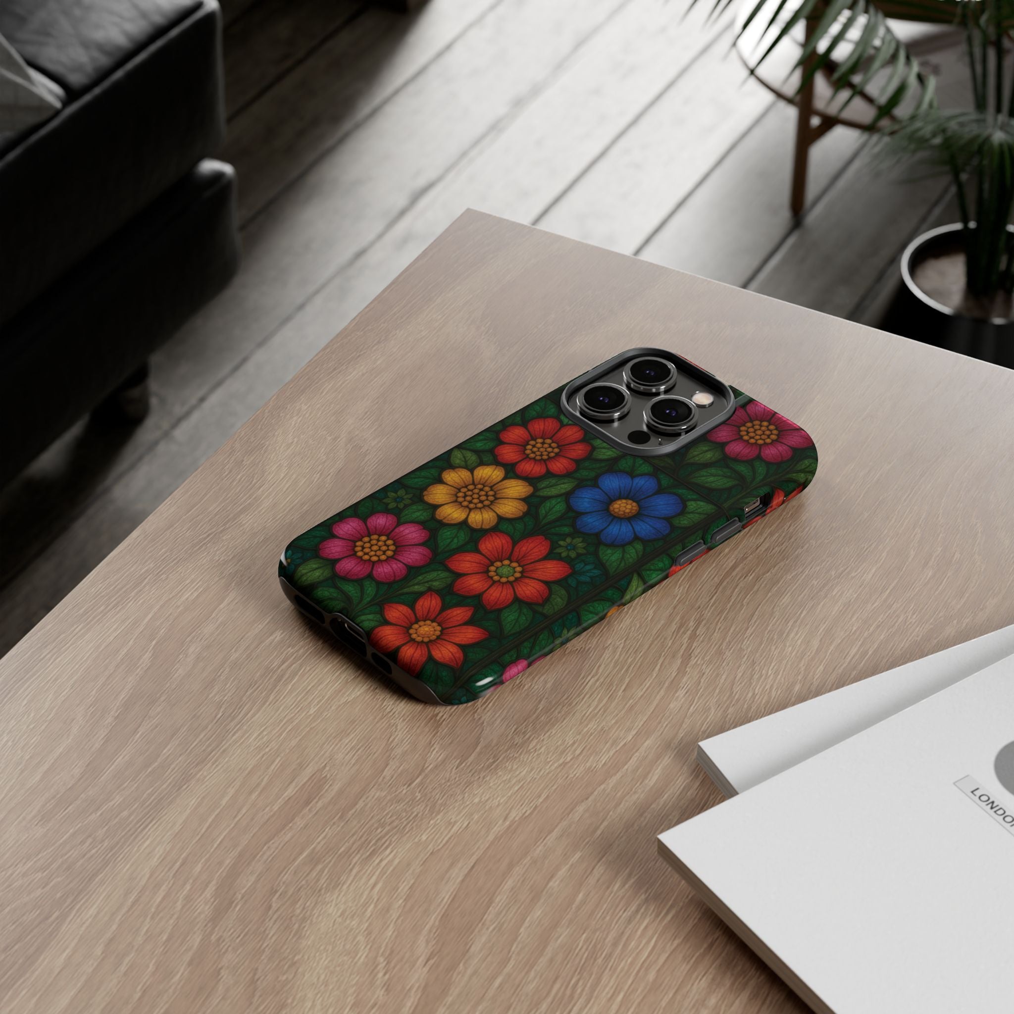 Coque de téléphone effet vitrail floral lumineux Art abstrait coloré, Étui de protection esthétique pour iPhone, Samsung et Google, Idée cadeau unique pour maman