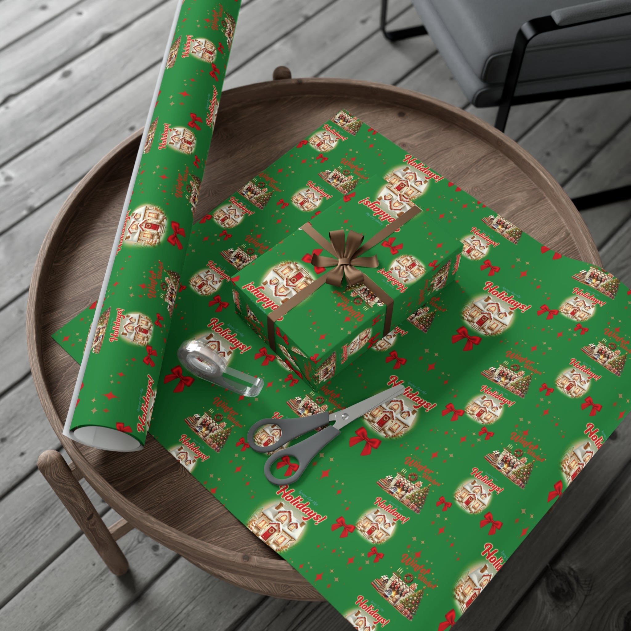 Retro Christmas Scenes Wrapping Paper - Forest Green Holiday Gift Wrap with Vintage Vibes, Perfect for Festive Presents, Nostalgic Holiday Decor, and Gift Wrapping Premium Quality - MRSBYVALLE