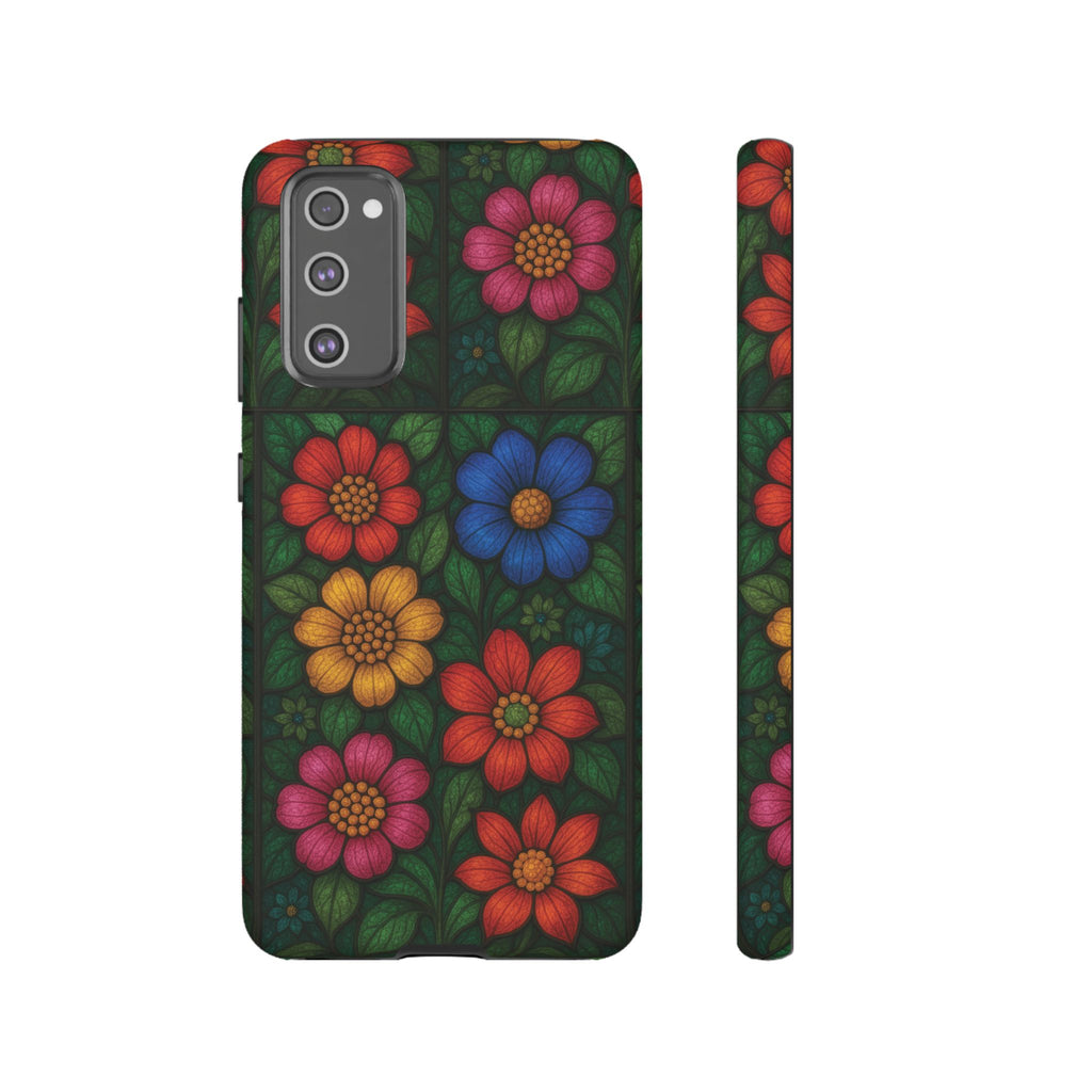 Coque de téléphone effet vitrail floral lumineux Art abstrait coloré, Étui de protection esthétique pour iPhone, Samsung et Google, Idée cadeau unique pour maman