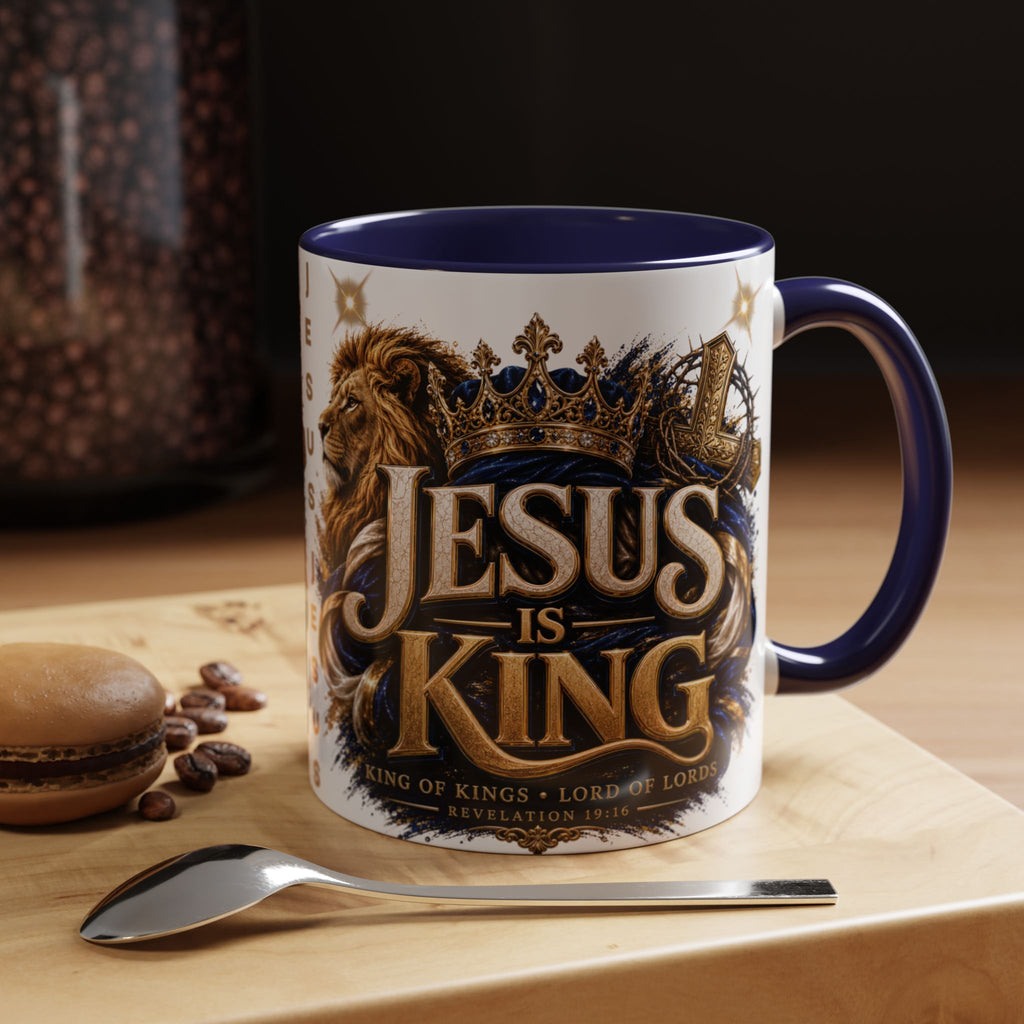 Jesus Is King Coffee Mug Christian Faith Accent Mug (11/15oz) Gift for Dad Mom