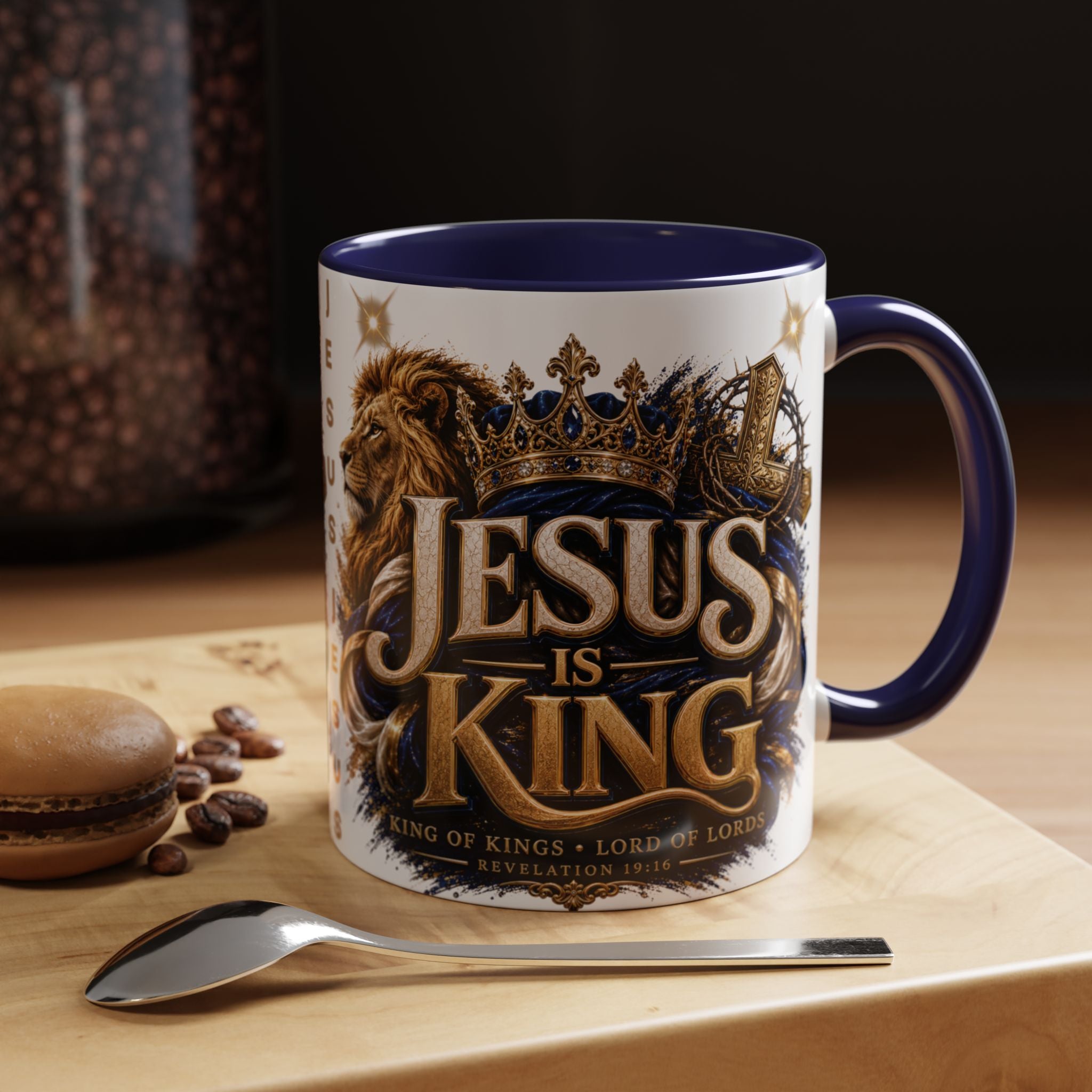Jesus Is King Coffee Mug Christian Faith Accent Mug (11/15oz) Gift for Dad Mom