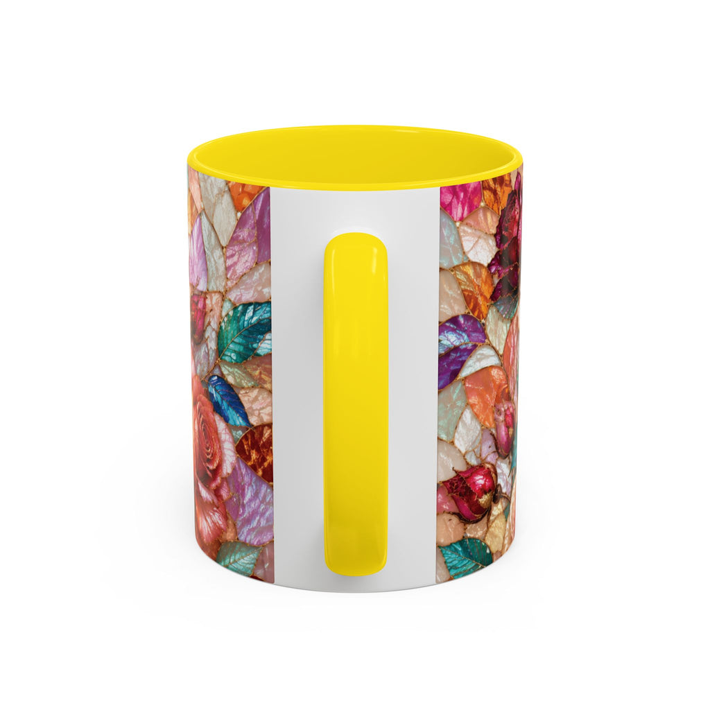 Floral Stained-Glass Accent Coffee Mug Colorful Rose Pattern (11/15 oz) Gift for Her