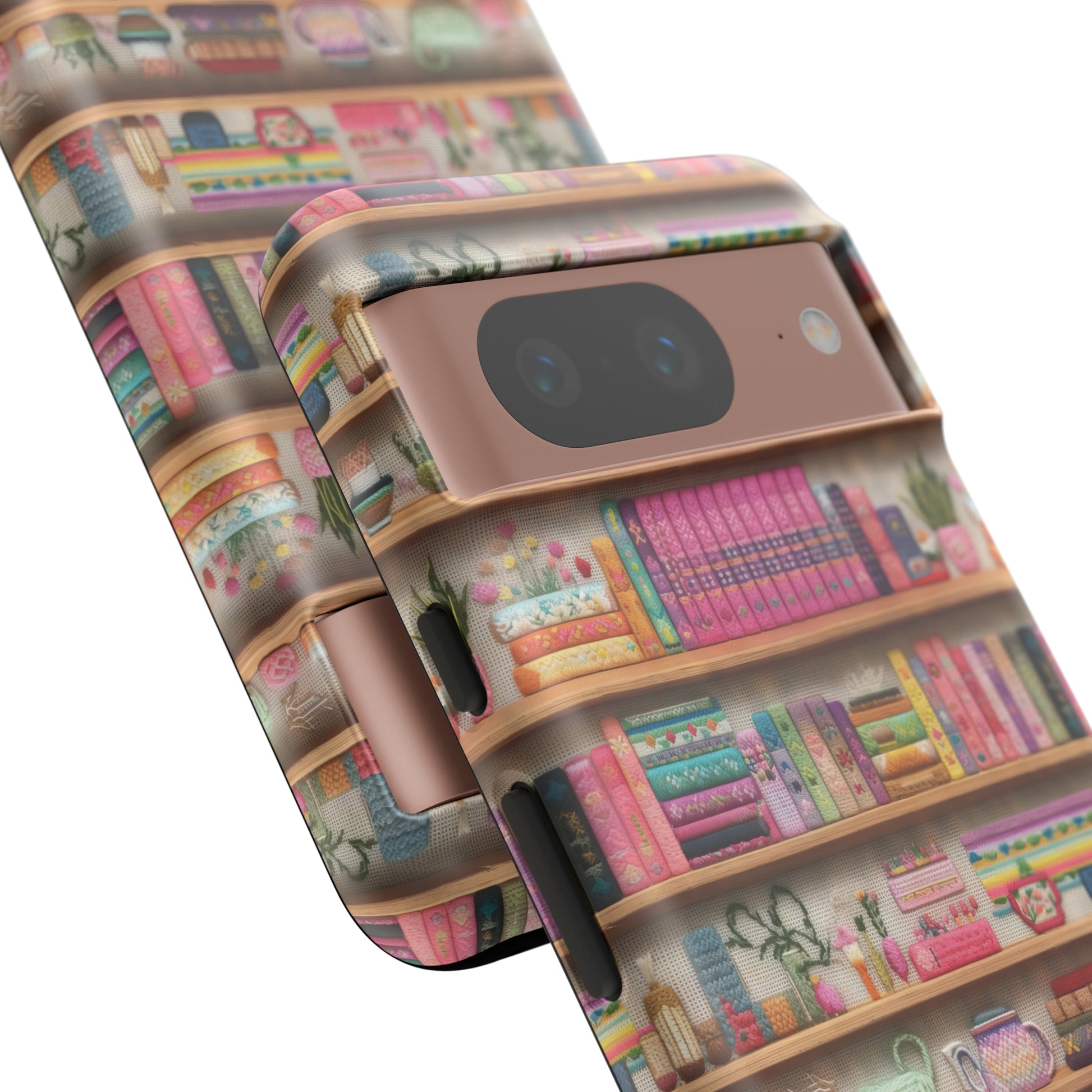Phone Case 3D Illusion Books & Shelf Embroidery Design with Vibrant Colors Gift for Her Phone 15, Samsung iPhone Samsung Gift for Her Case iPhone 15, Samsung iPhone Samsung Accessory Gift for Her.