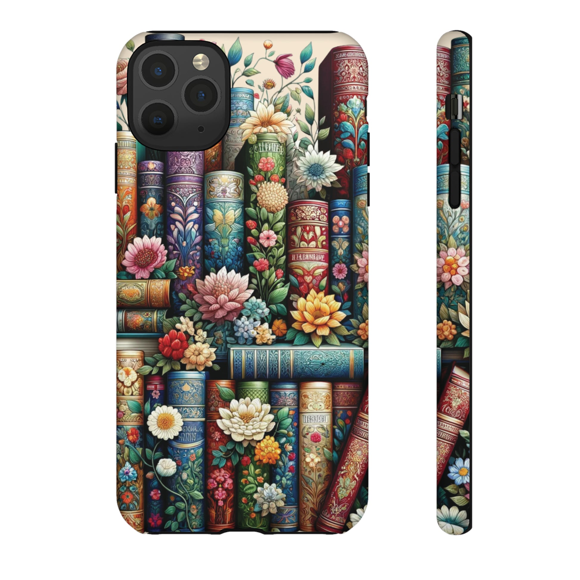 Books and Floral Boho Luxury Phone Tough Case Floral Elegant Durable Stylish for Modern Devices iPhone 15, Samsung iPhone Samsung Accessory Gift for Her.