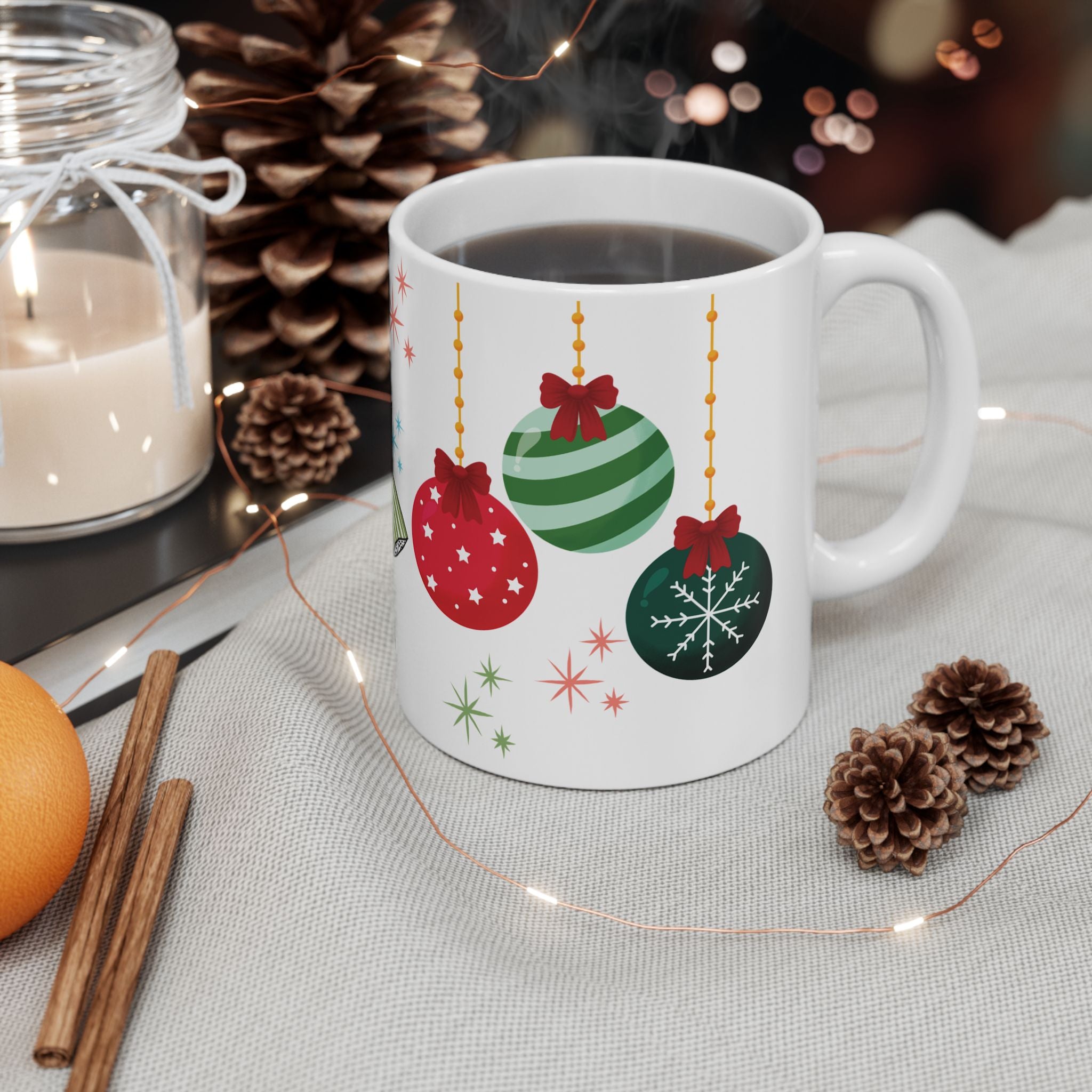Retro Glam 50s Christmas Mug | Vintage Holiday Coffee Cup, Festive Mid Century Xmas Kitchen Drinkware Gift for Mom