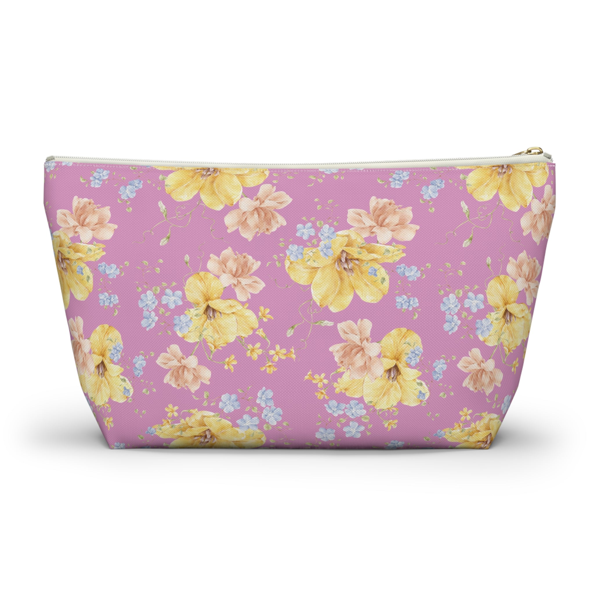Pochette à accessoires florale jaune — Trousse de toilette en forme de T
