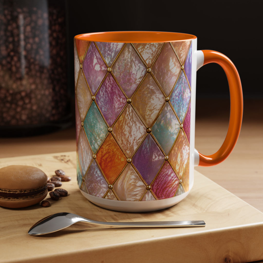 Colorful Jewel-Quilt Accent Coffee Mug — Vibrant Stained-Glass Pattern (11/15oz) Gift for her