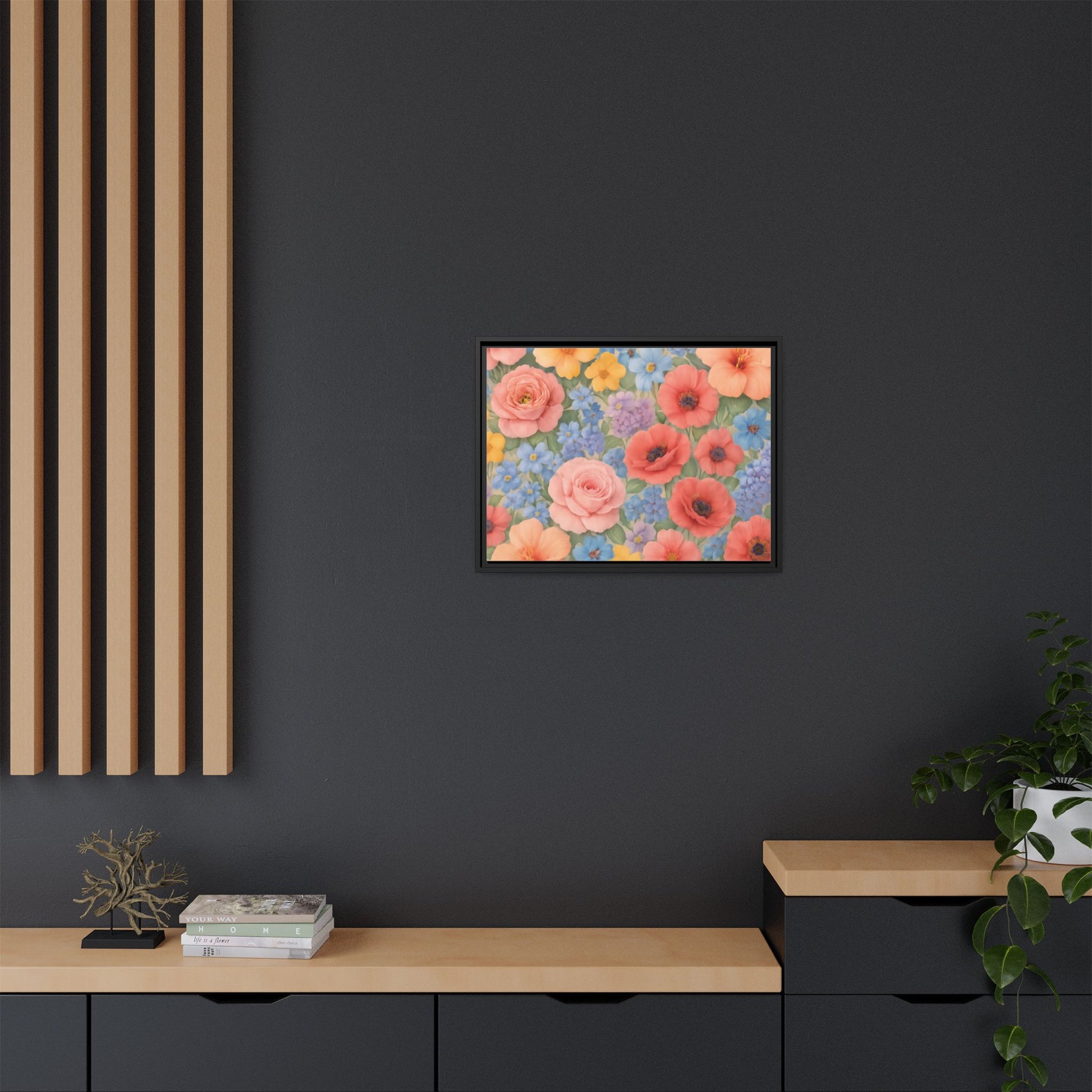 Luxury Framed Floral Canvas – Bold Multi-Color Botanical Wall Art, Elegant Nature-Inspired Accent for Living Room, Bedroom, or Office Décor Gift for Mom