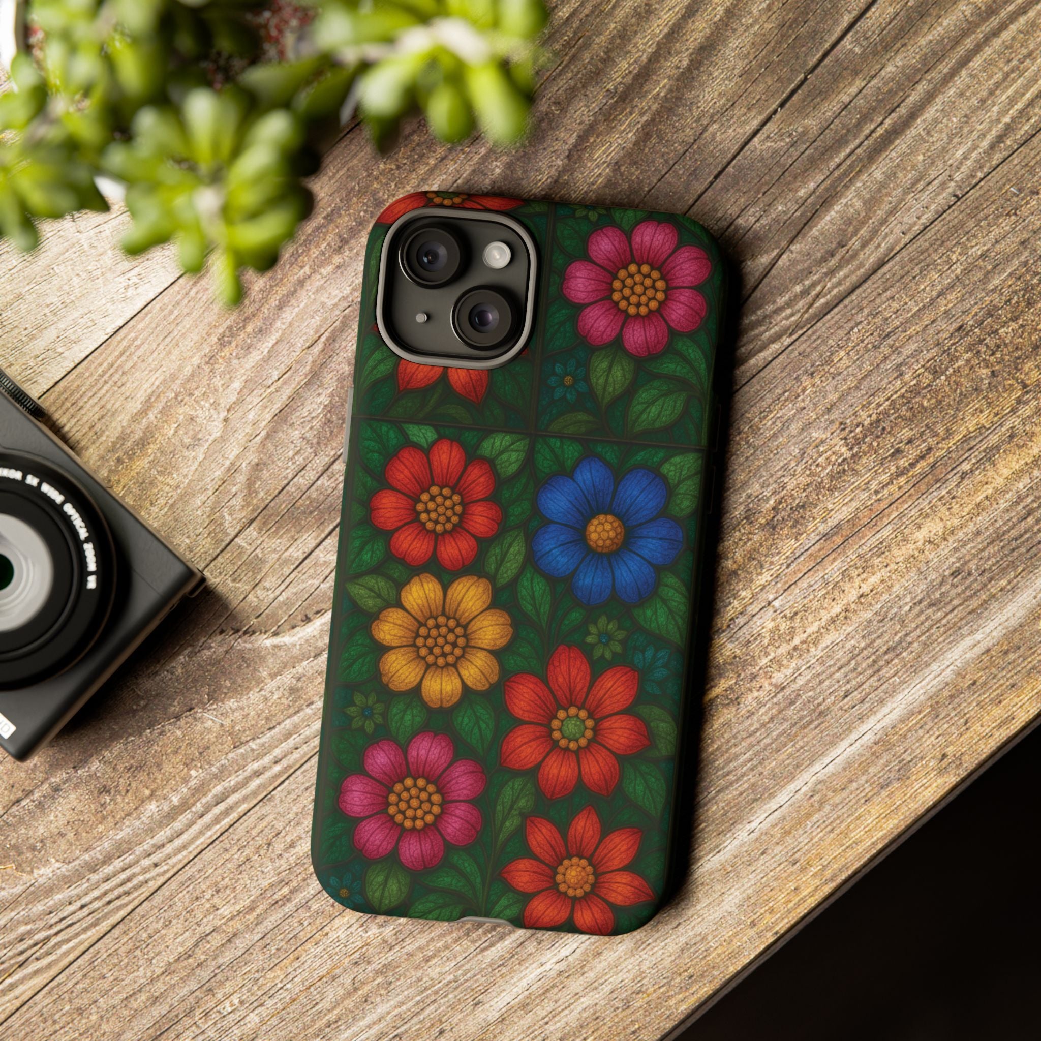 Coque de téléphone effet vitrail floral lumineux Art abstrait coloré, Étui de protection esthétique pour iPhone, Samsung et Google, Idée cadeau unique pour maman