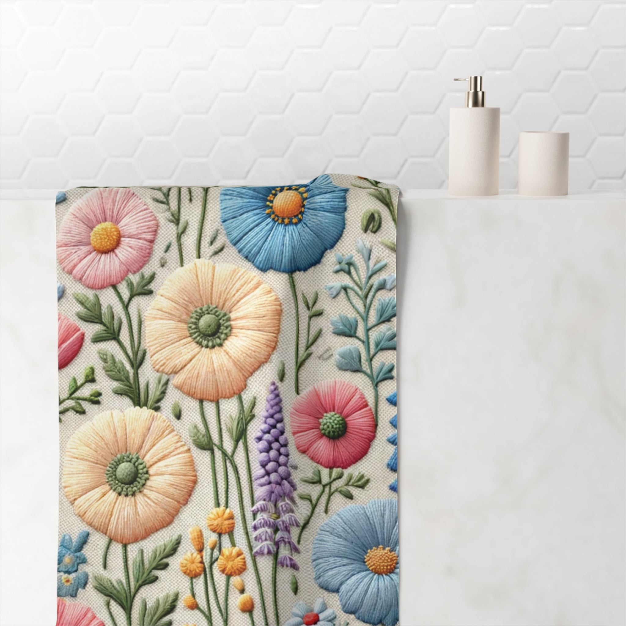 Pastel Wildflower Pink Purple Blue Soft & Luxurious Mink-Cotton Towel 30x60 Elevate Your Bath Experience with Vibrant Nature-Inspired Elegance Housewarming Gift.