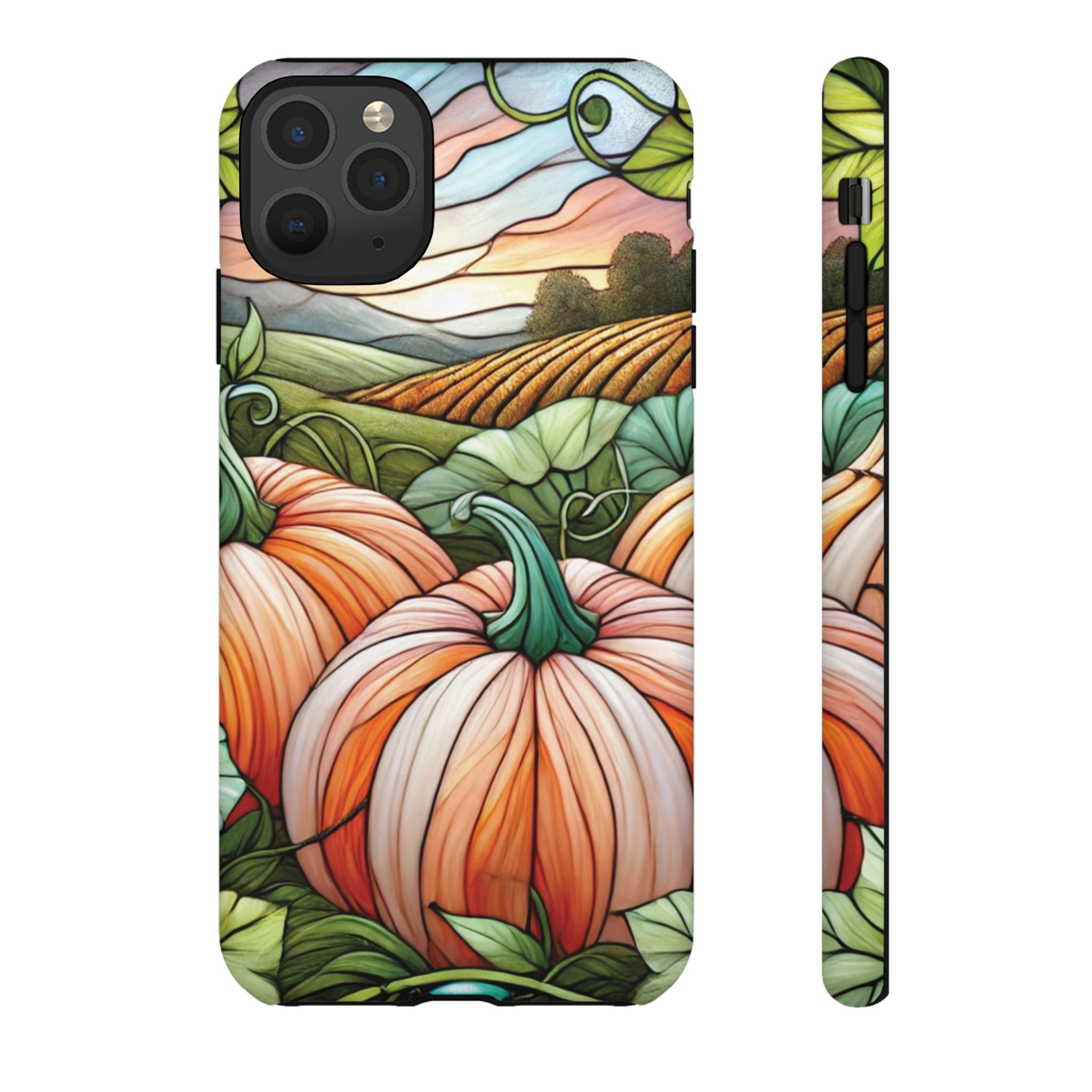 Pumpkins Phone Case Fall Faux Stained-Glass Thanksgiving Cover Pumpkin Lovers Gift for Galaxy S 24 23 22 21 Pixel 5 6 7 8 iPhone 17 , 16 15 14 13 12 Samsung iPhone Samsung Gift for Her