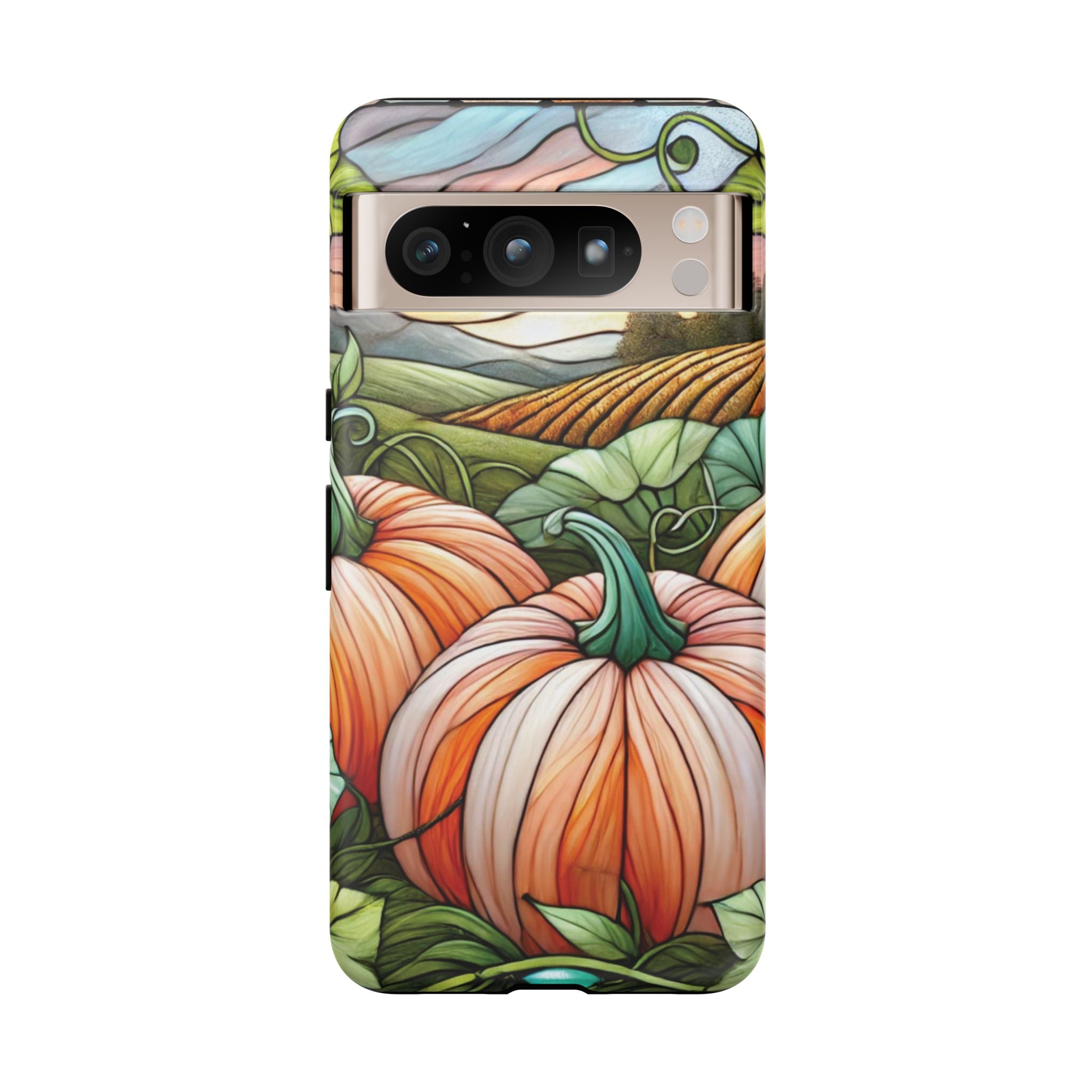 Pumpkins Phone Case Fall Faux Stained-Glass Thanksgiving Cover Pumpkin Lovers Gift for Galaxy S 24 23 22 21 Pixel 5 6 7 8 iPhone 17 , 16 15 14 13 12 Samsung iPhone Samsung Gift for Her