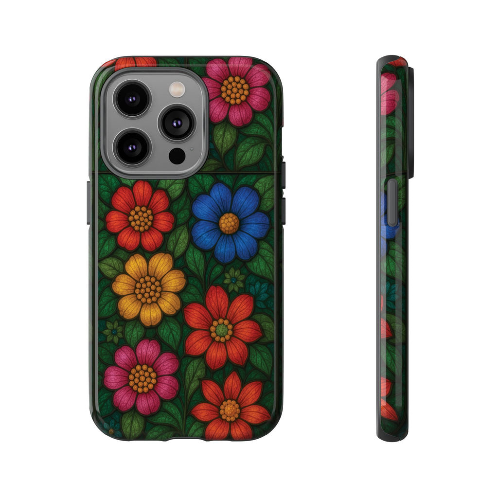 Coque de téléphone effet vitrail floral lumineux Art abstrait coloré, Étui de protection esthétique pour iPhone, Samsung et Google, Idée cadeau unique pour maman