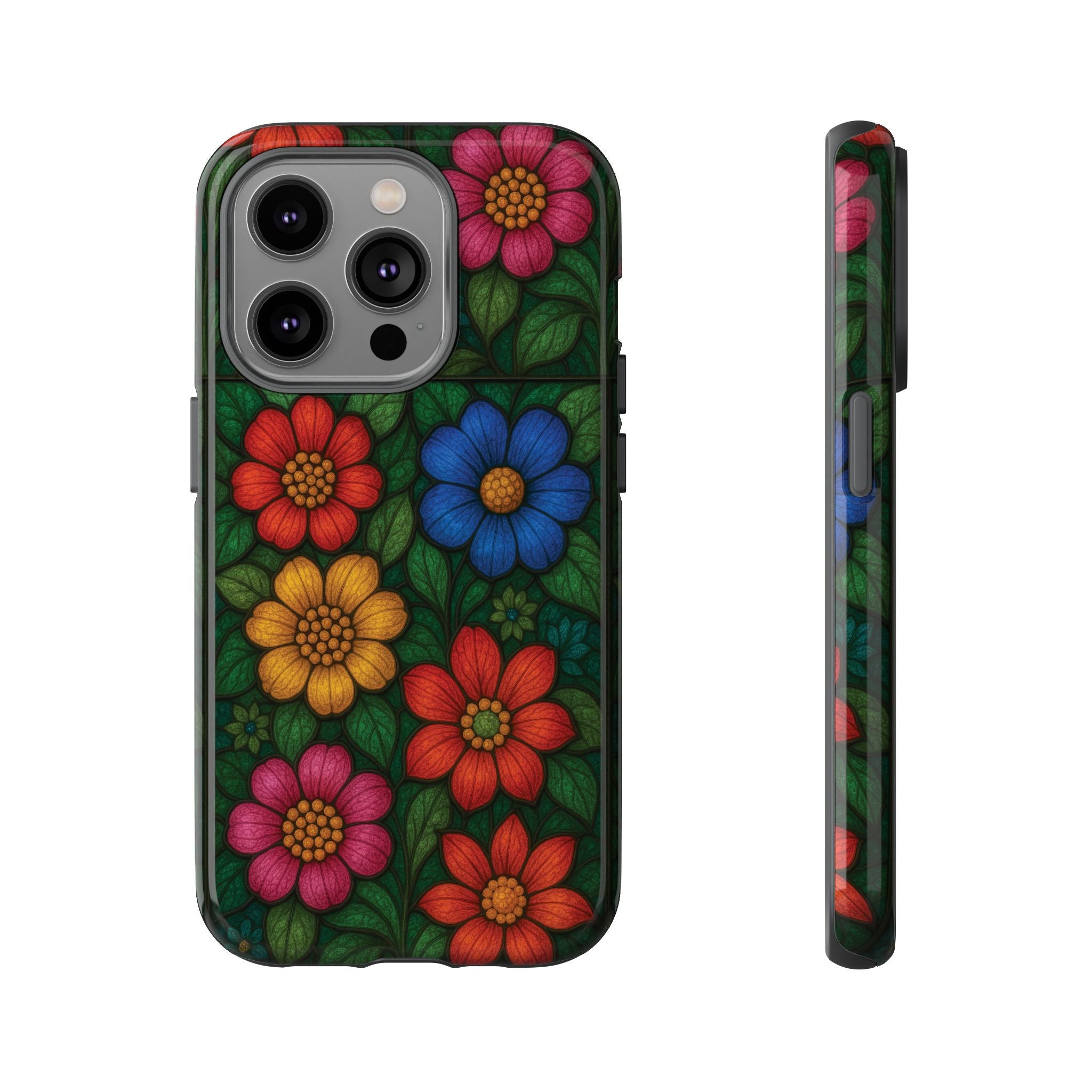 Bright Floral Stained Glass Illusion Phone Case Colorful Abstract Art, Aesthetic Protective Cover for iPhone, Samsung & Google, Unique Gift Idea Mom