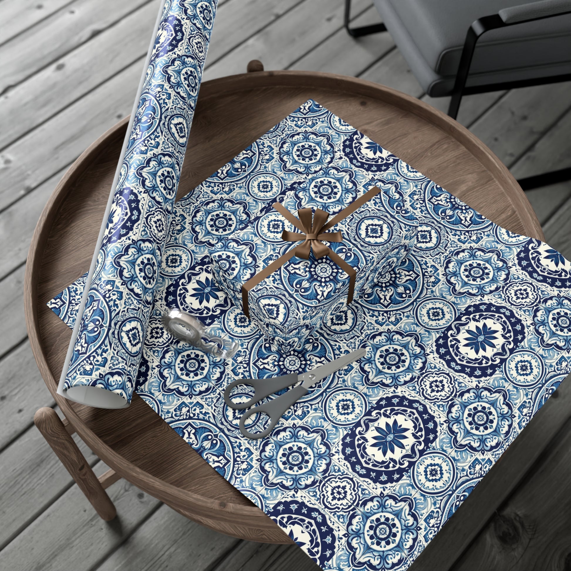 Blue Tile Design Wrapping Paper Pink Elegance Perfect for Gifts Weddings, Bridal Baby Showers, Mother's Day, Christmas All Occasion - MRSBYVALLE