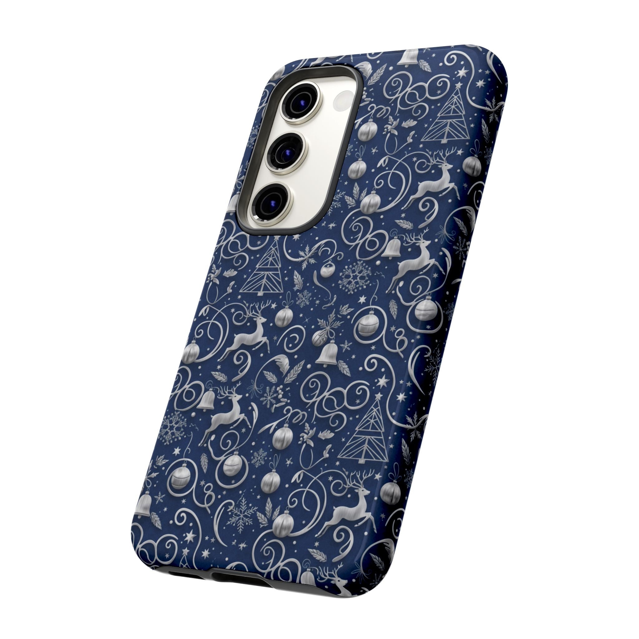Coque Téléphone Noël Bleu & Argent – Motif Paillettes Festives pour iPhone 17, Tous iPhones & Galaxy | Cadeau MRSBYVALLE pour Elle