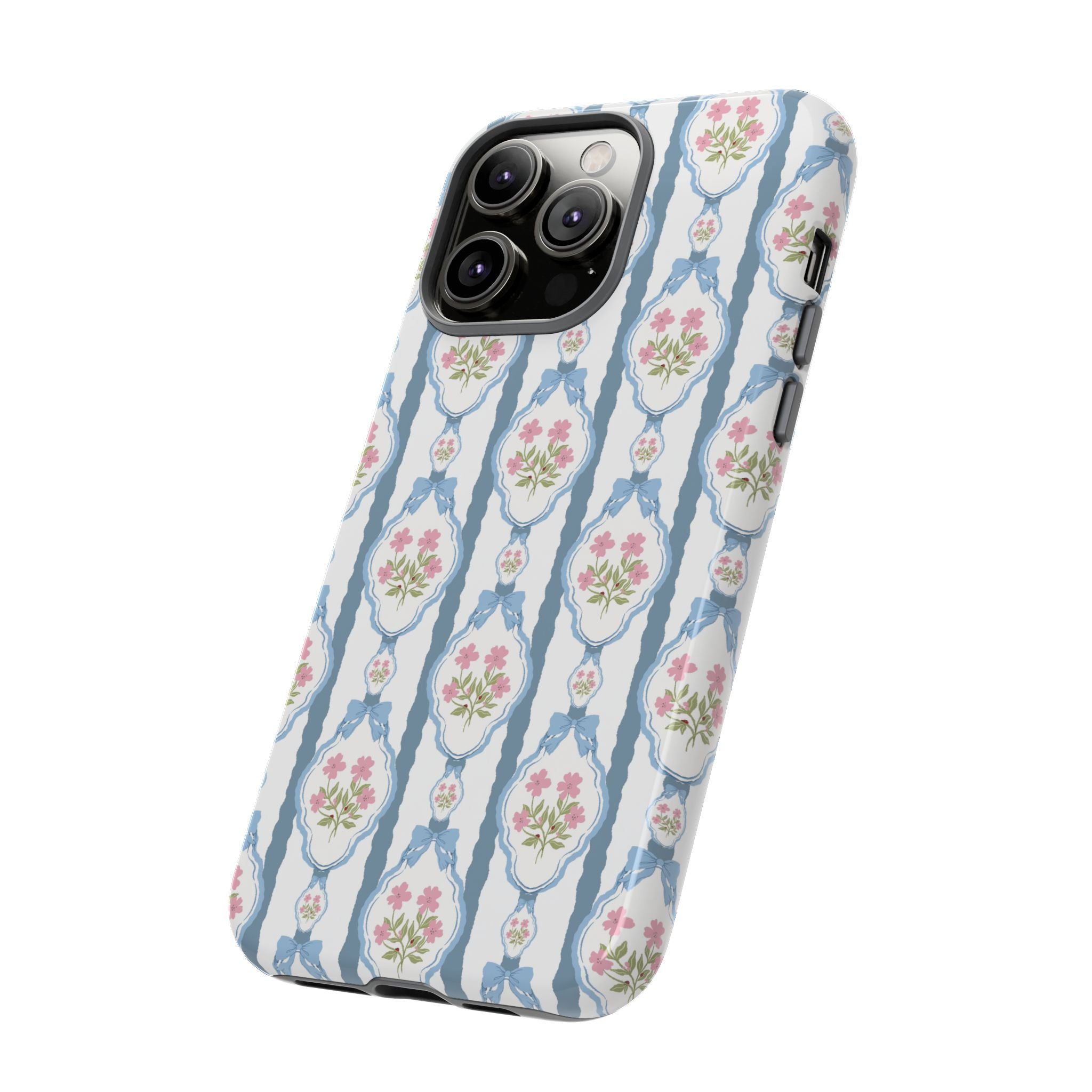 Coque de téléphone Vintage Nœud Bleu et Rose — Motif floral romantique « Tough Cases »