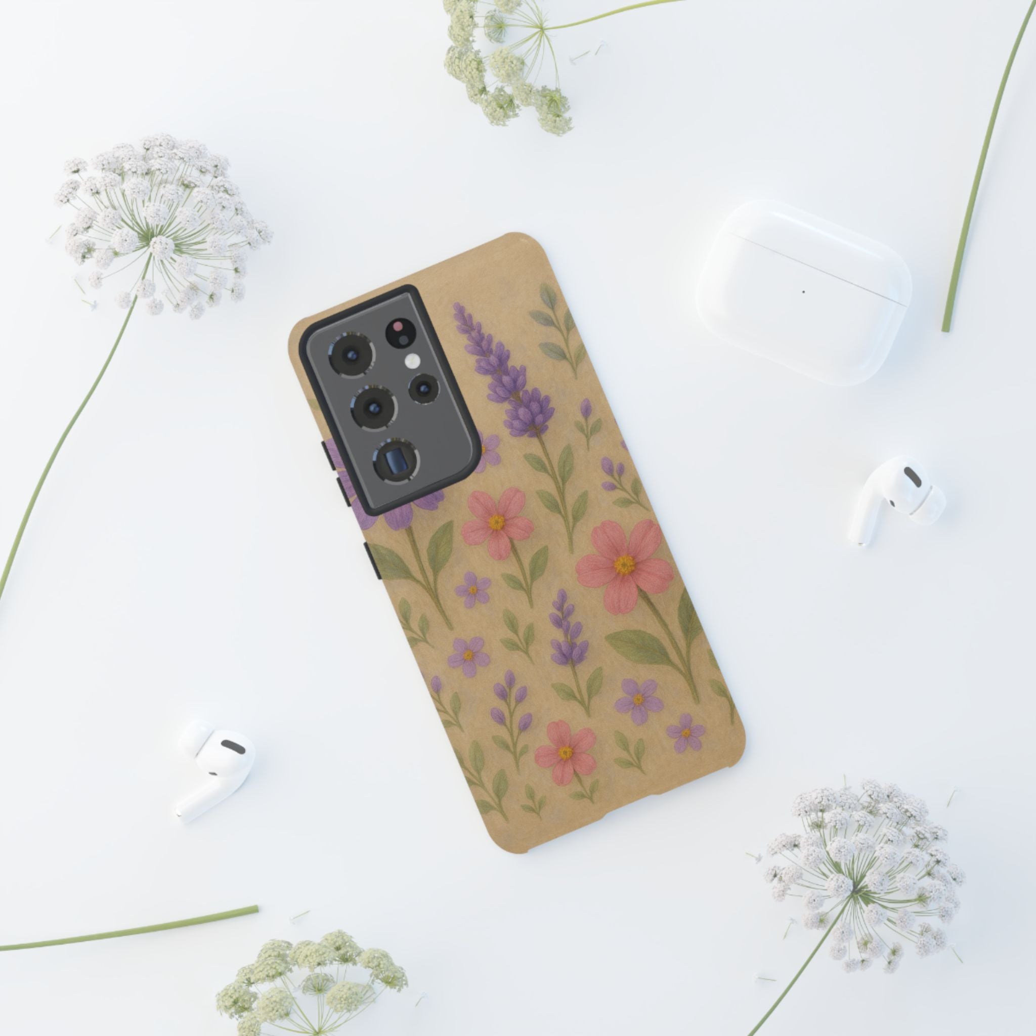 3D Illusion Wildflower Phone Case Cute Pastel Floral Design in Lavender, Pink, Mint Green – Aesthetic Protective Case for iPhone and  Android