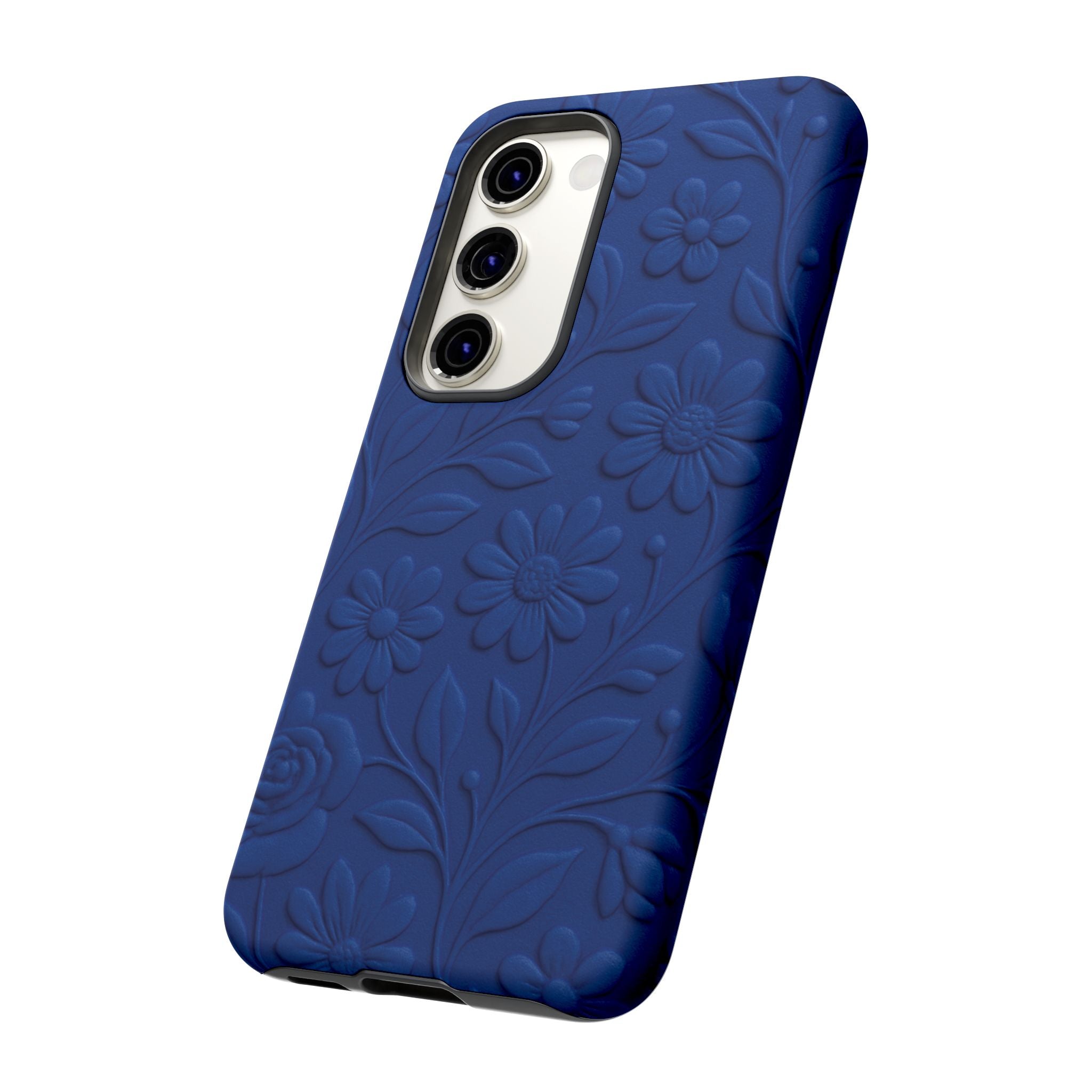 3D Illusion Floral Cobalt Blue Phone Case Elegant Raised Flower Design, Seamless Textured Look, Durable & Stylish Protection for iPhone and Android Models Fits iPhone & Samsung Models