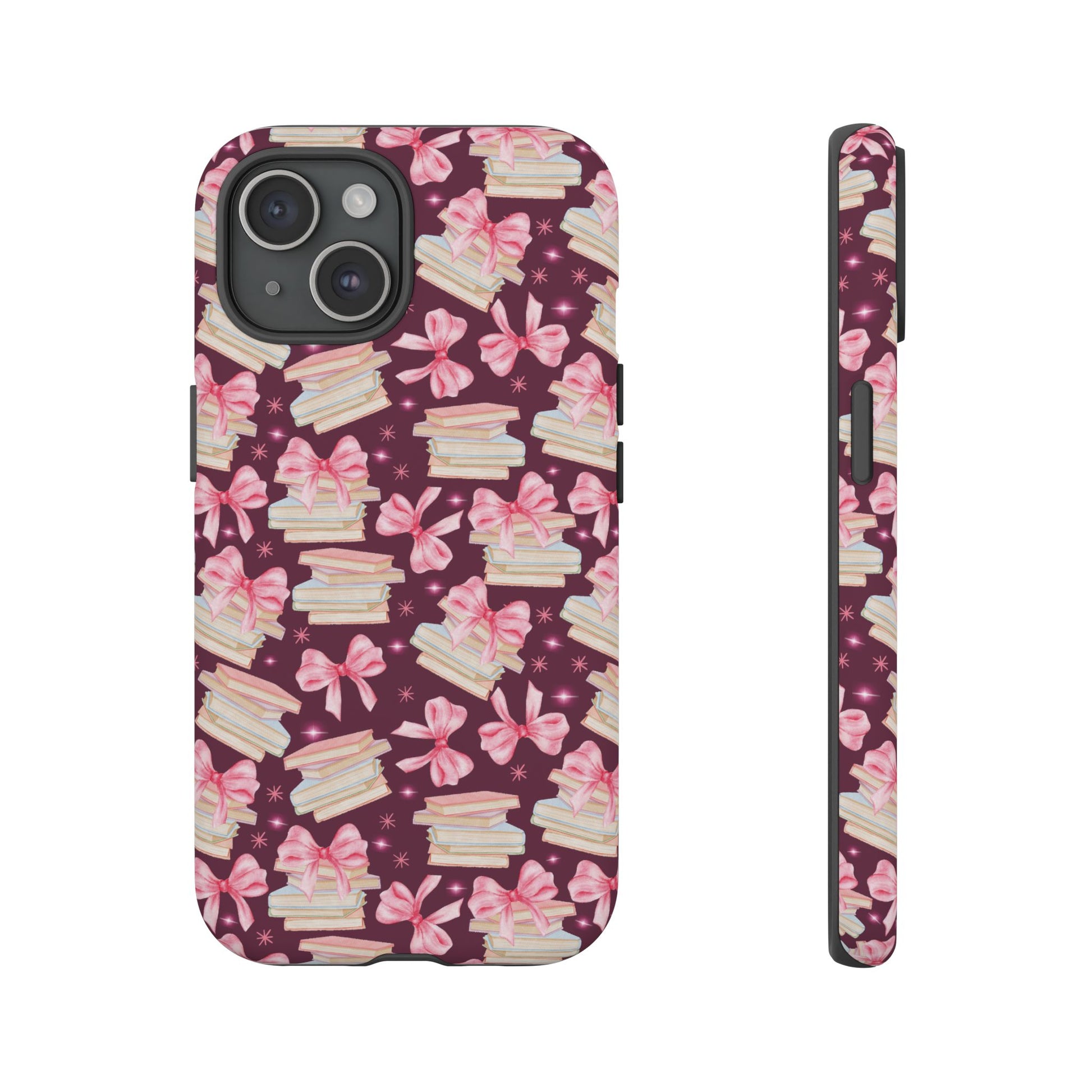 Coquette Pink Bows & Books Phone Case for iPhone 16 15 14 13 12  21 23 Samsung, and Pixel | Stylish Protective Cover Gift for Her Perfect for Floral Lover
