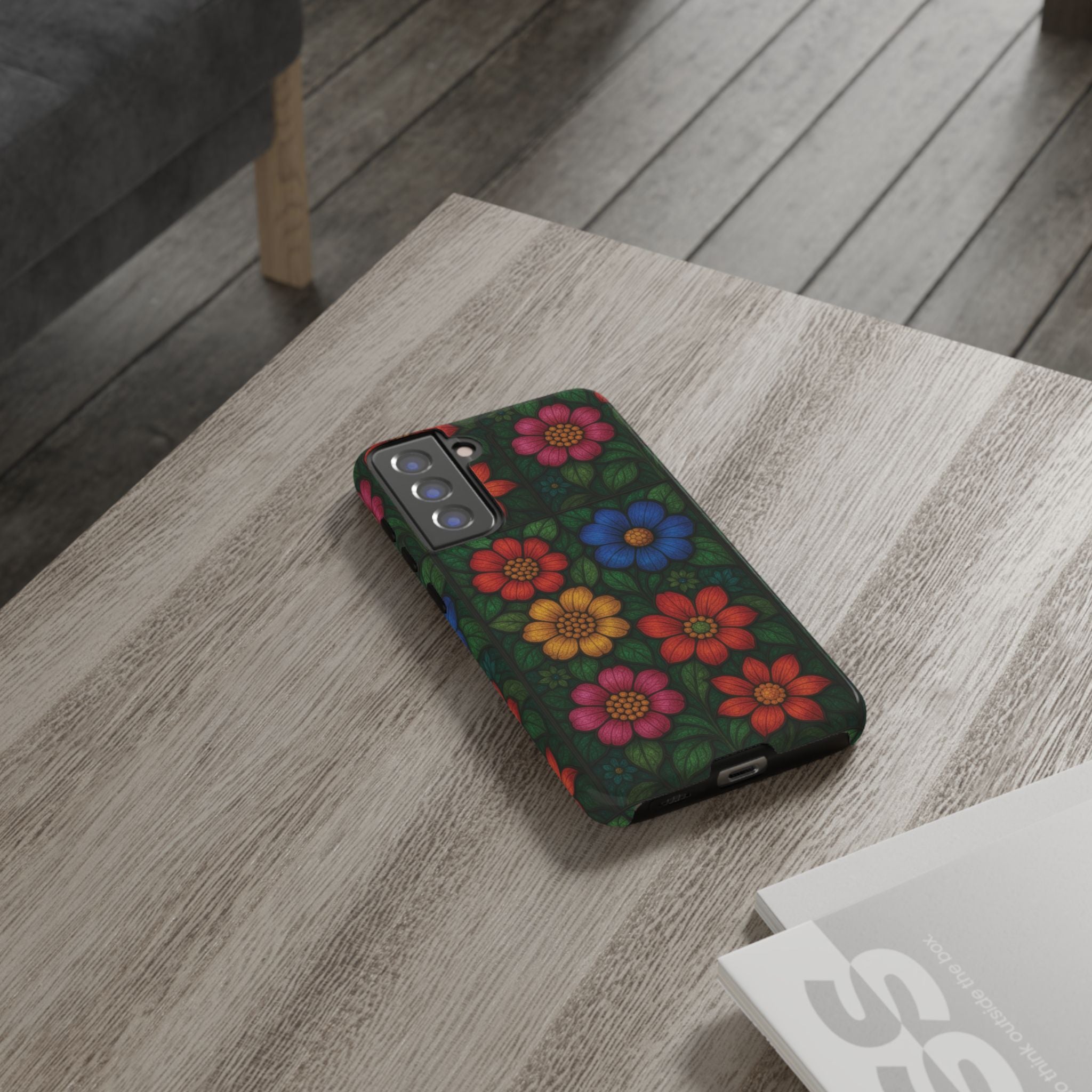 Coque de téléphone effet vitrail floral lumineux Art abstrait coloré, Étui de protection esthétique pour iPhone, Samsung et Google, Idée cadeau unique pour maman