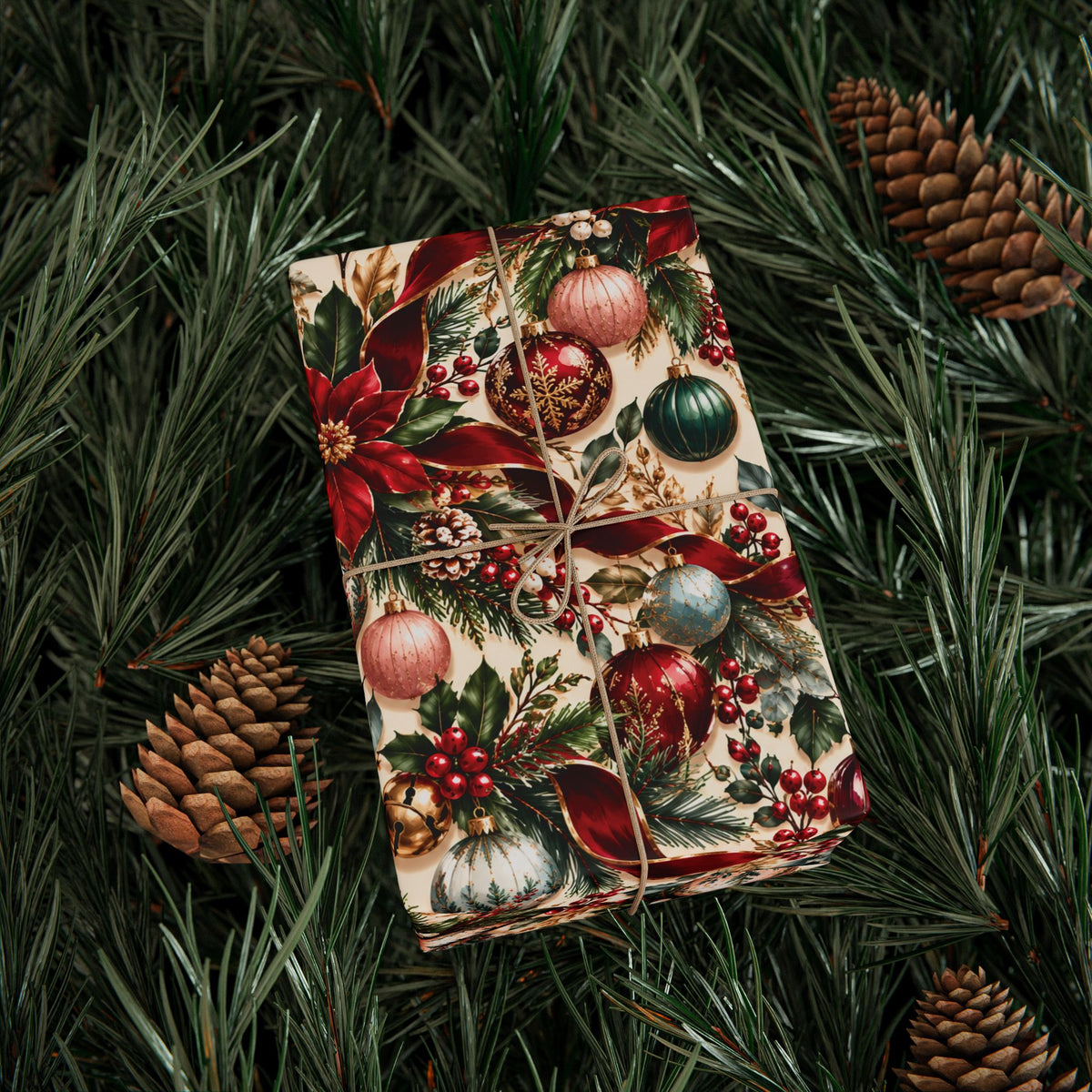 Vintage Christmas Poinsettia Wrapping Paper