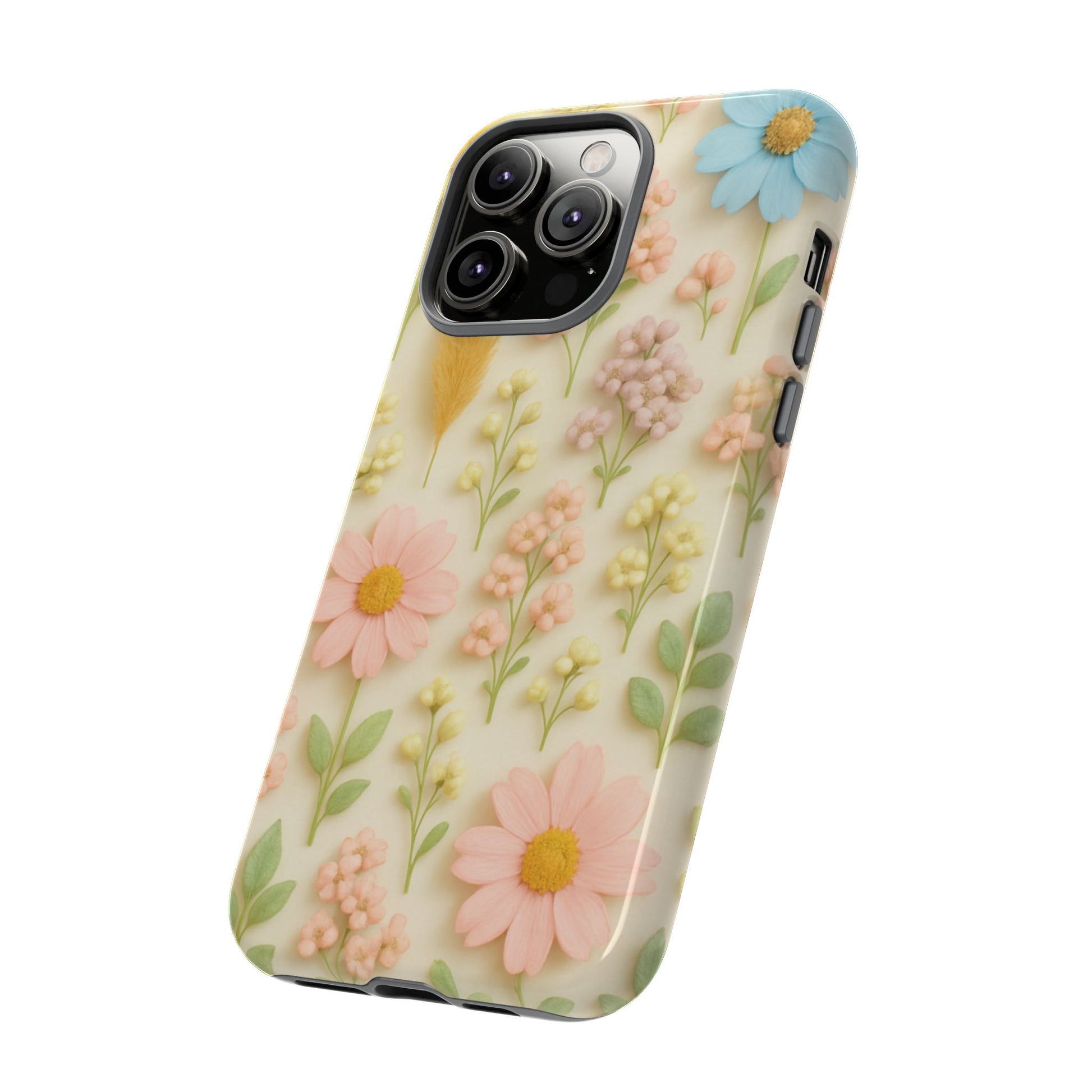 Pastel Dried Flowers Illusion Phone Case 3D Realistic Pressed Floral Design, Bright Botanical Aesthetic, Soft Nature-Inspired CoveriPhone & Galaxy