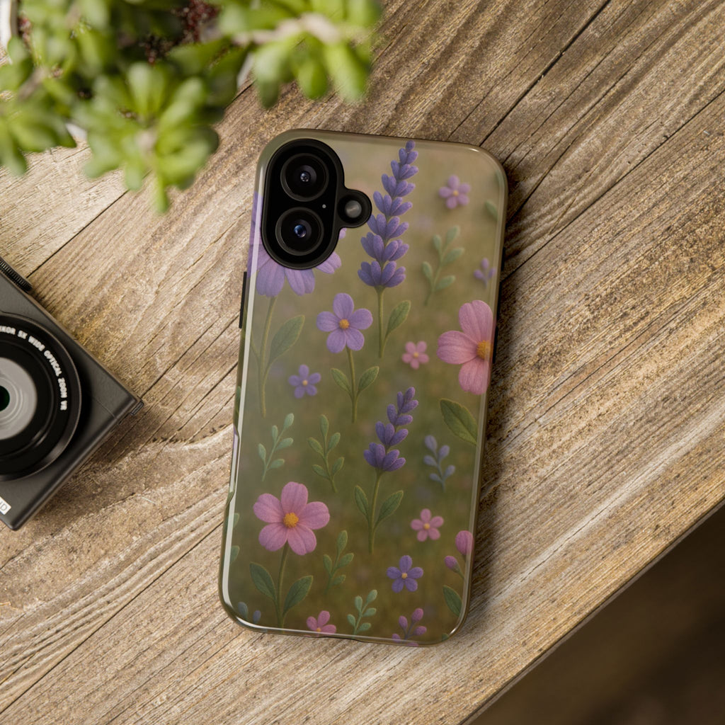 Pastel Flowers 3D Illusion Wildflower Phone Case Cute Pastel Floral Design in Lavender, Pink, Mint Green Aesthetic Protective Case for iPhone and  Android