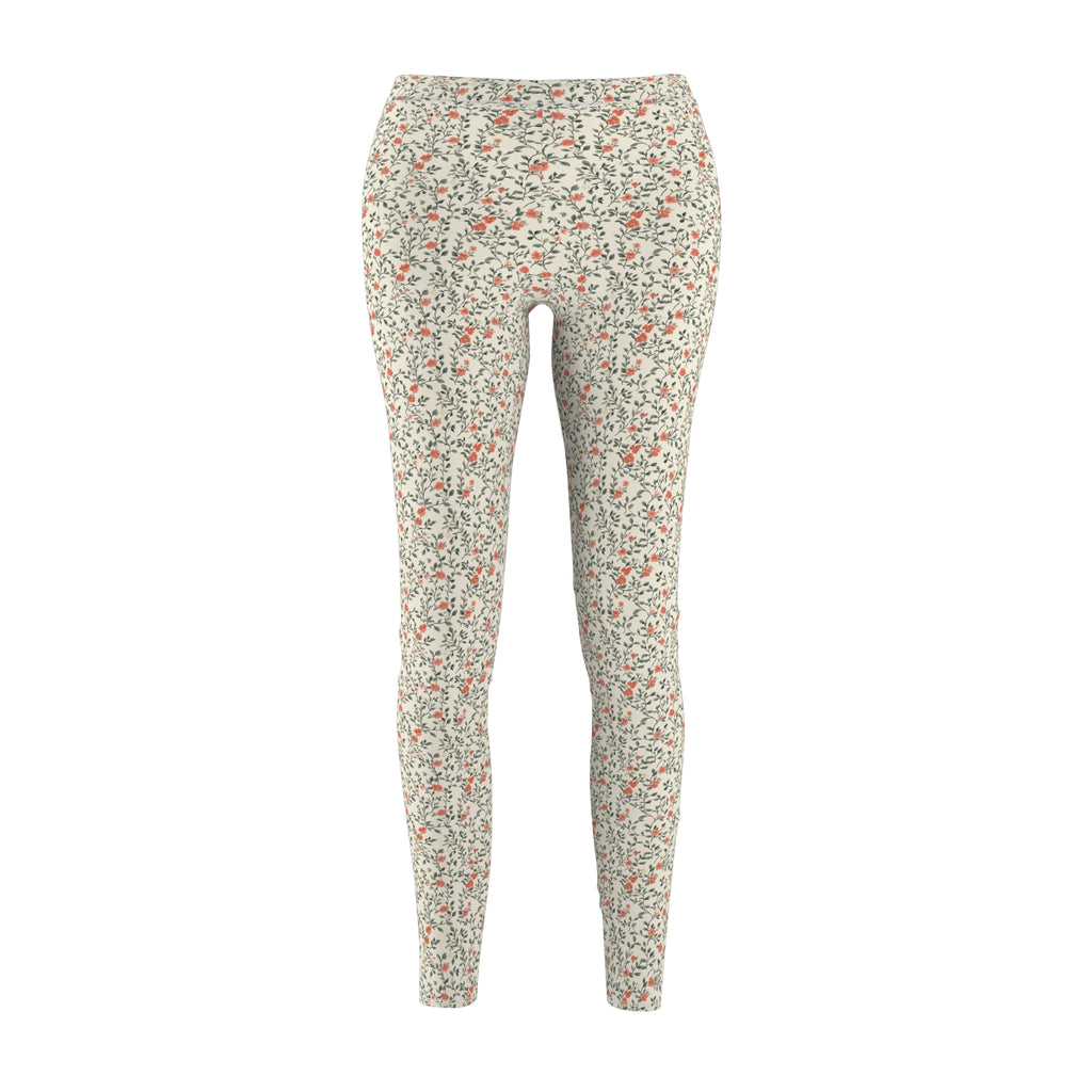 Elegant Orange Floral & Beige Abstract Leggings – Perfect Casual Pants for Everyday Wear, Yoga, or Lounging | Soft, Stretchy, and Stylish for Active Comfort  Available in Plus Sizes - MRSBYVALLE