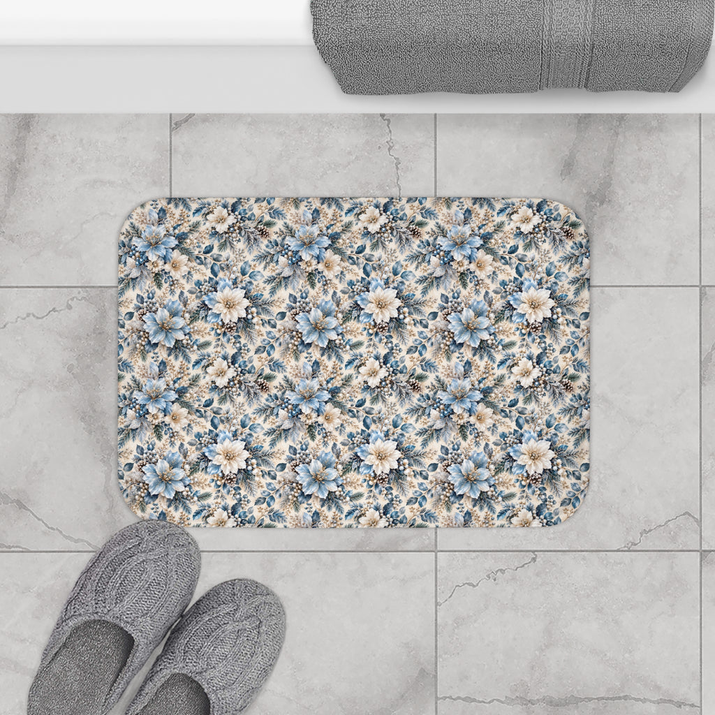Icy Blue Floral Memory Foam Bath Mat