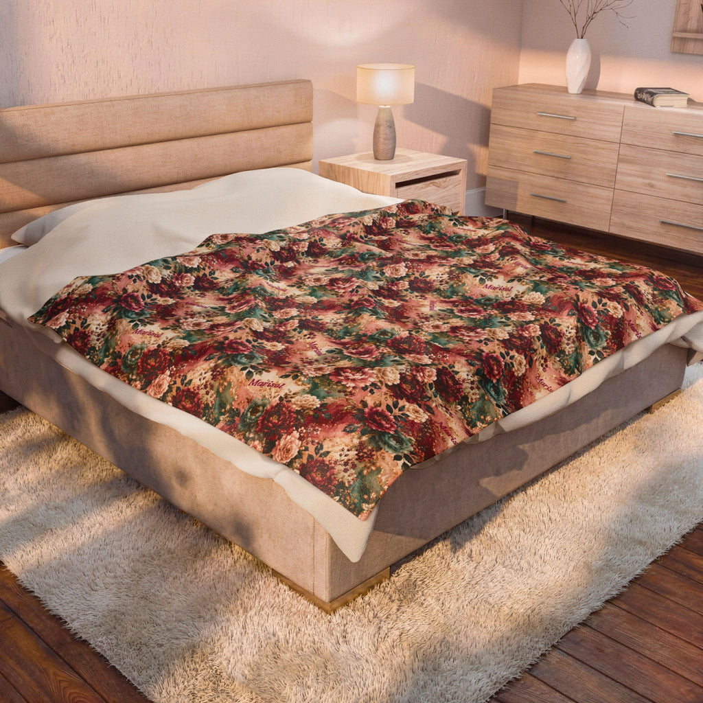 Personalized Luxury Botanical Blanket | Custom Name Velveteen Throw for Women Birthday