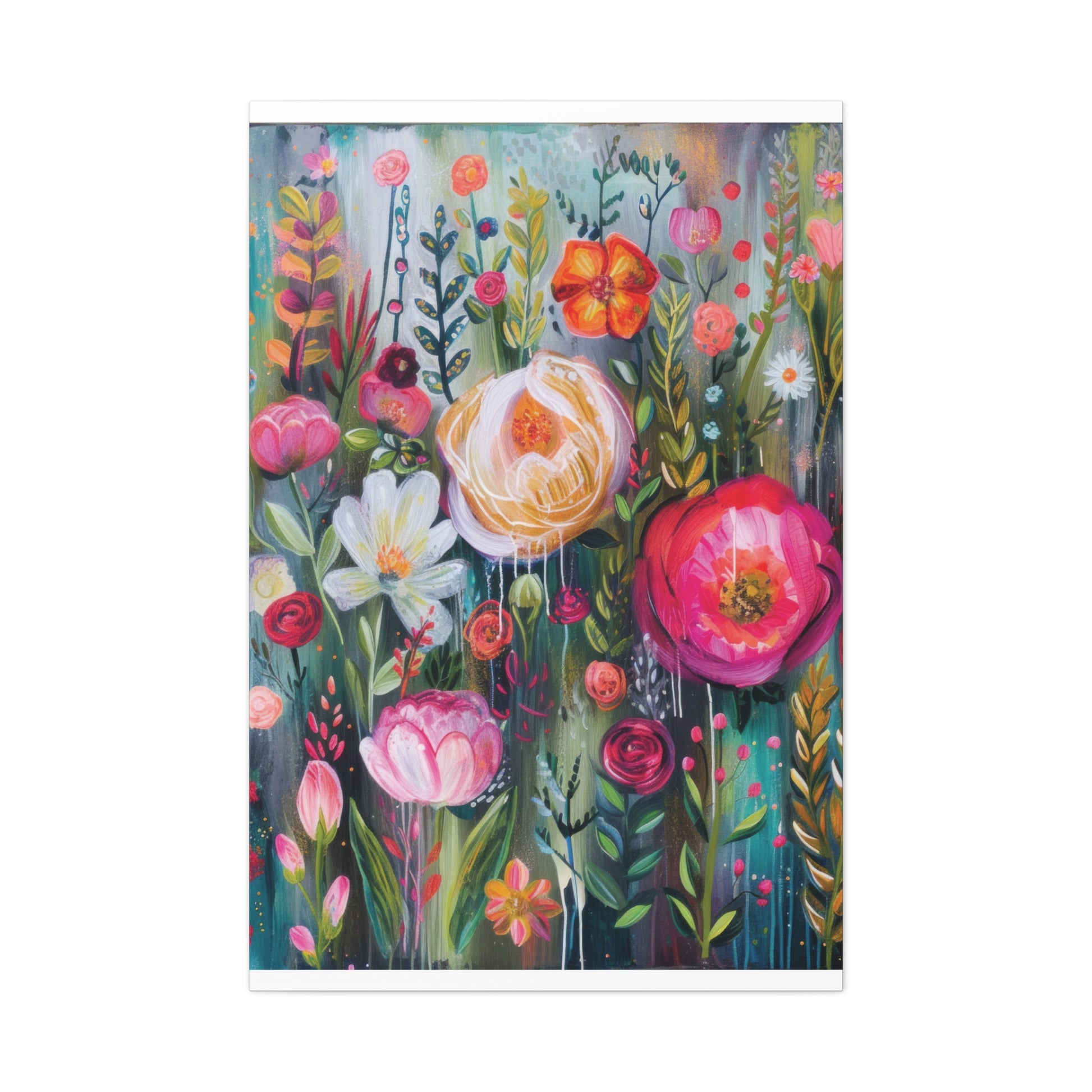 Watercolor Boho Floral Wall Art Matte Canvas Stretched, Vibrant Botanical Design, Perfect for Living Room, Bedroom, or Office Decor, Adds a Stylish Touch to Any Space - MRSBYVALLE