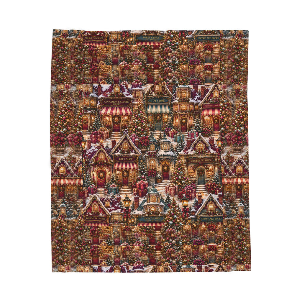 Cozy Christmas Village Velveteen Plush Blanket — Festive Holiday Cottage Throw Perfect Gift