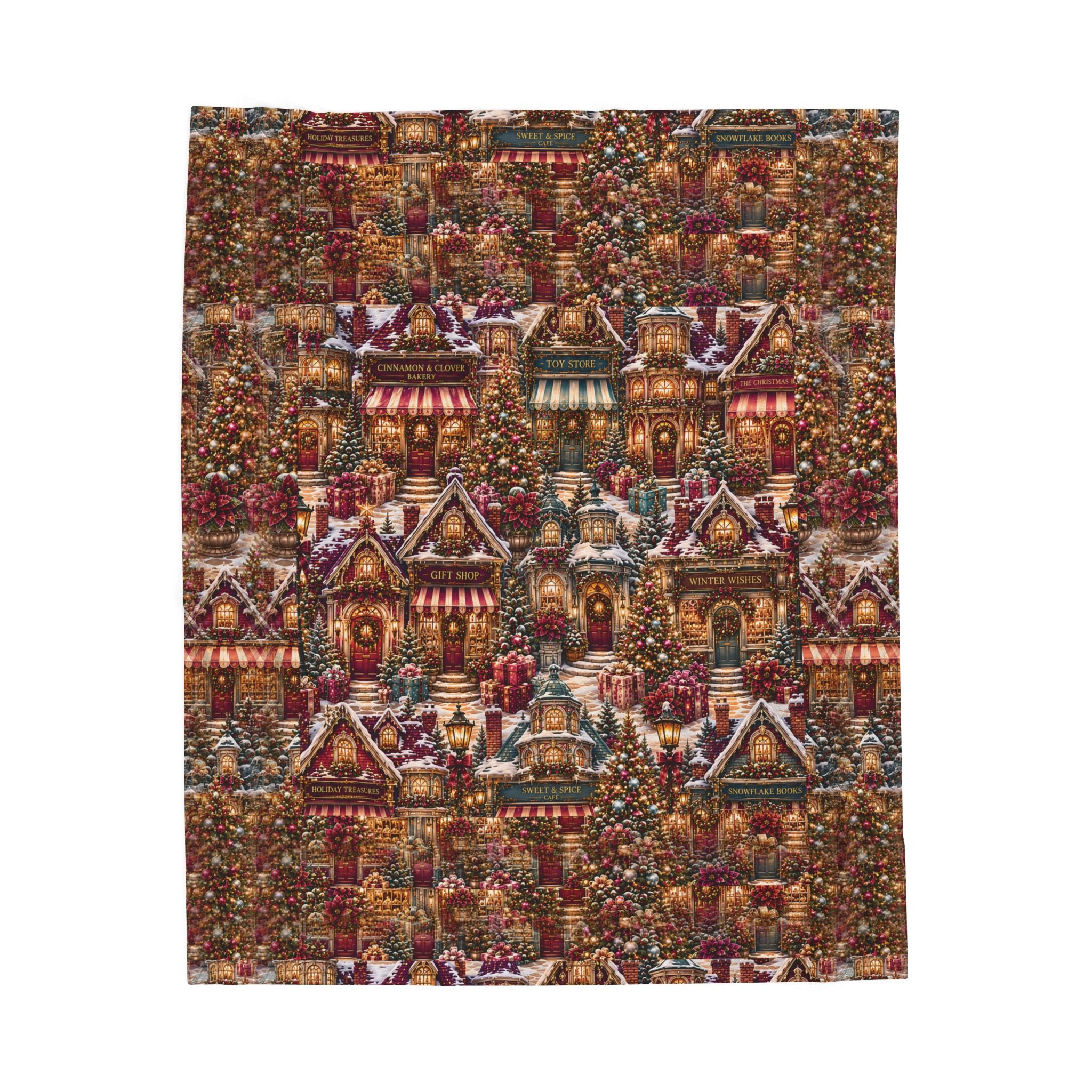 Cozy Christmas Village Velveteen Plush Blanket — Festive Holiday Cottage Throw Perfect Gift