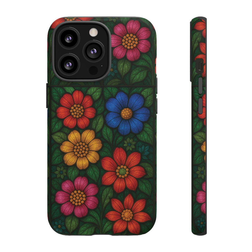 Coque de téléphone effet vitrail floral lumineux Art abstrait coloré, Étui de protection esthétique pour iPhone, Samsung et Google, Idée cadeau unique pour maman
