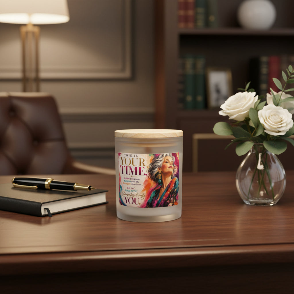 Frosted Glass Candle — "This is Your TIME" 11oz Inspirational Scented Candle