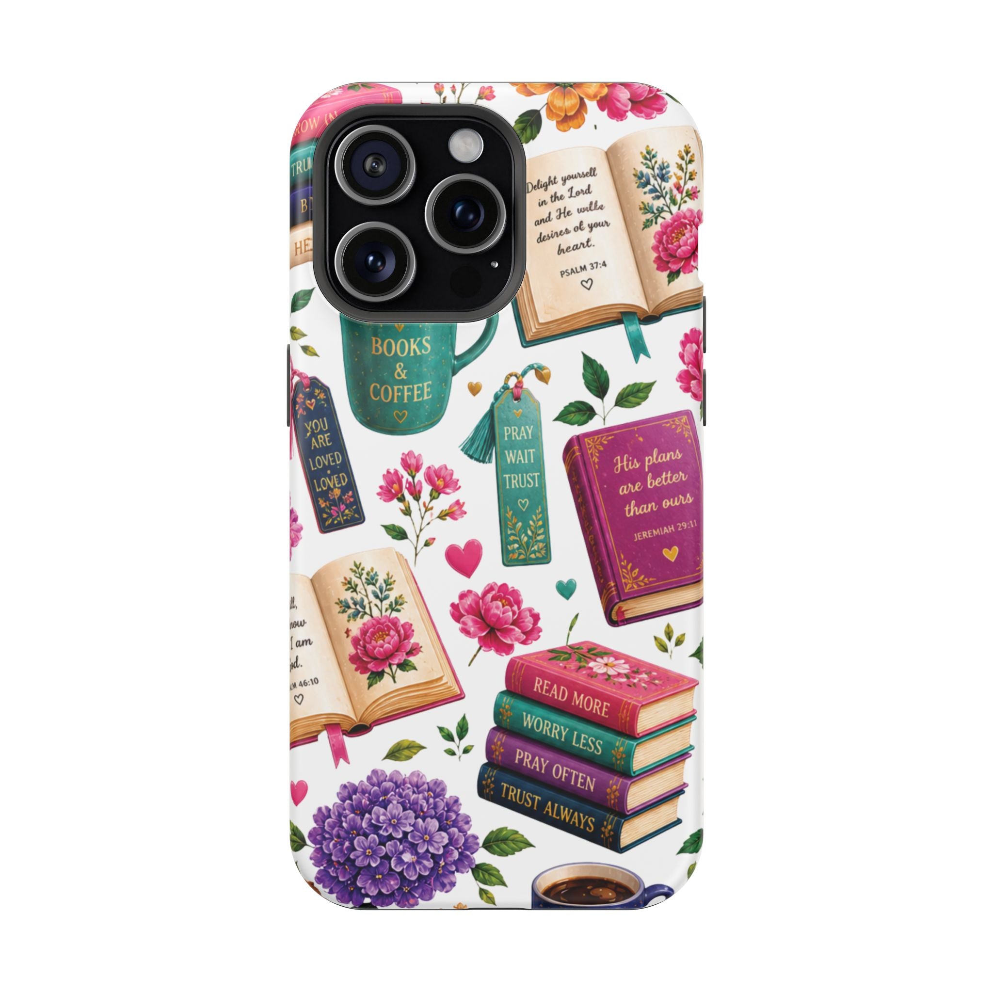 Christian Books & Coffee Phone Case — Magnetic Impact-Resistant Christian Gift