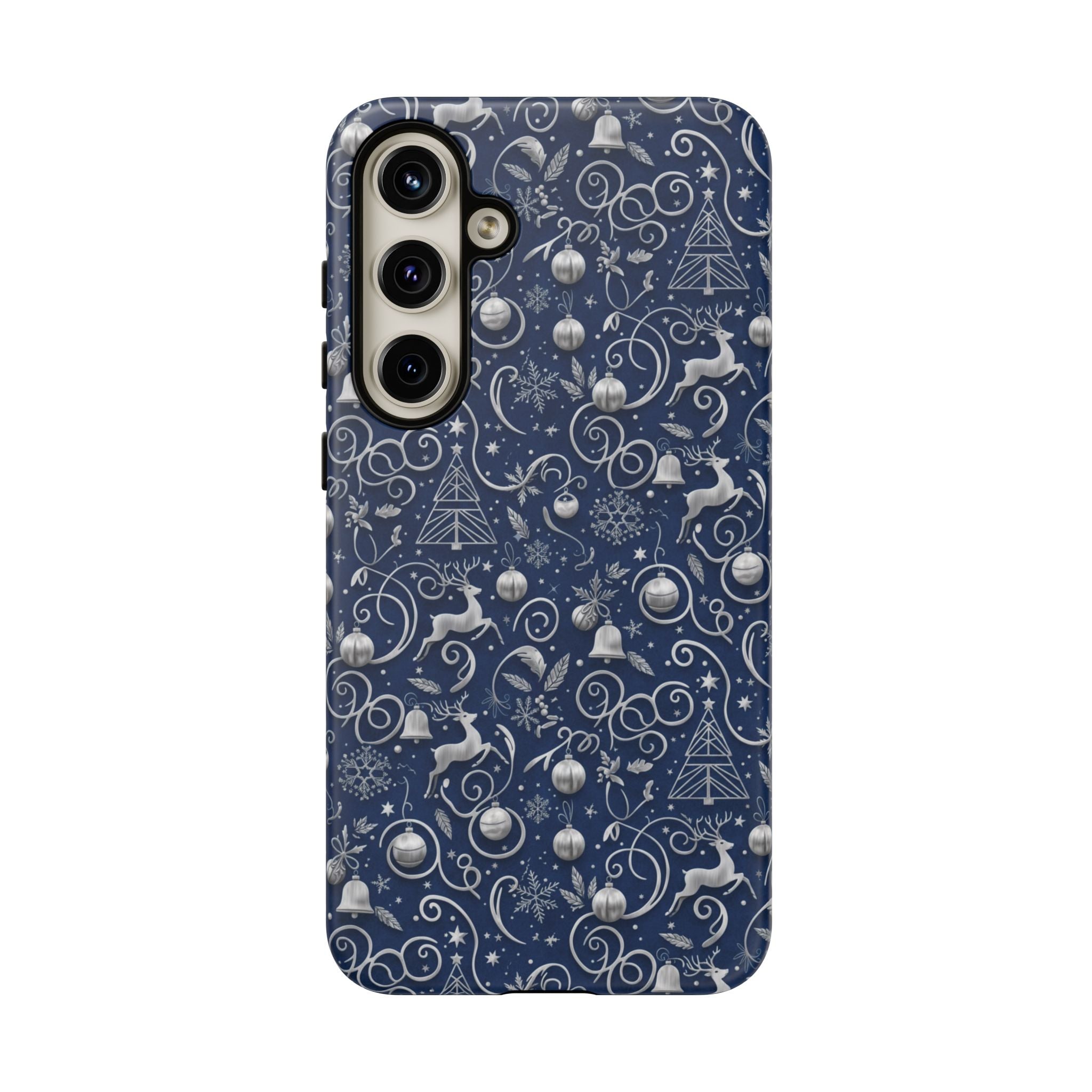 Blue & Silver Christmas Phone Case – Holiday Sparkle Design for iPhone 17, All iPhones & Galaxy | MRSBYVALLE Gift for Her