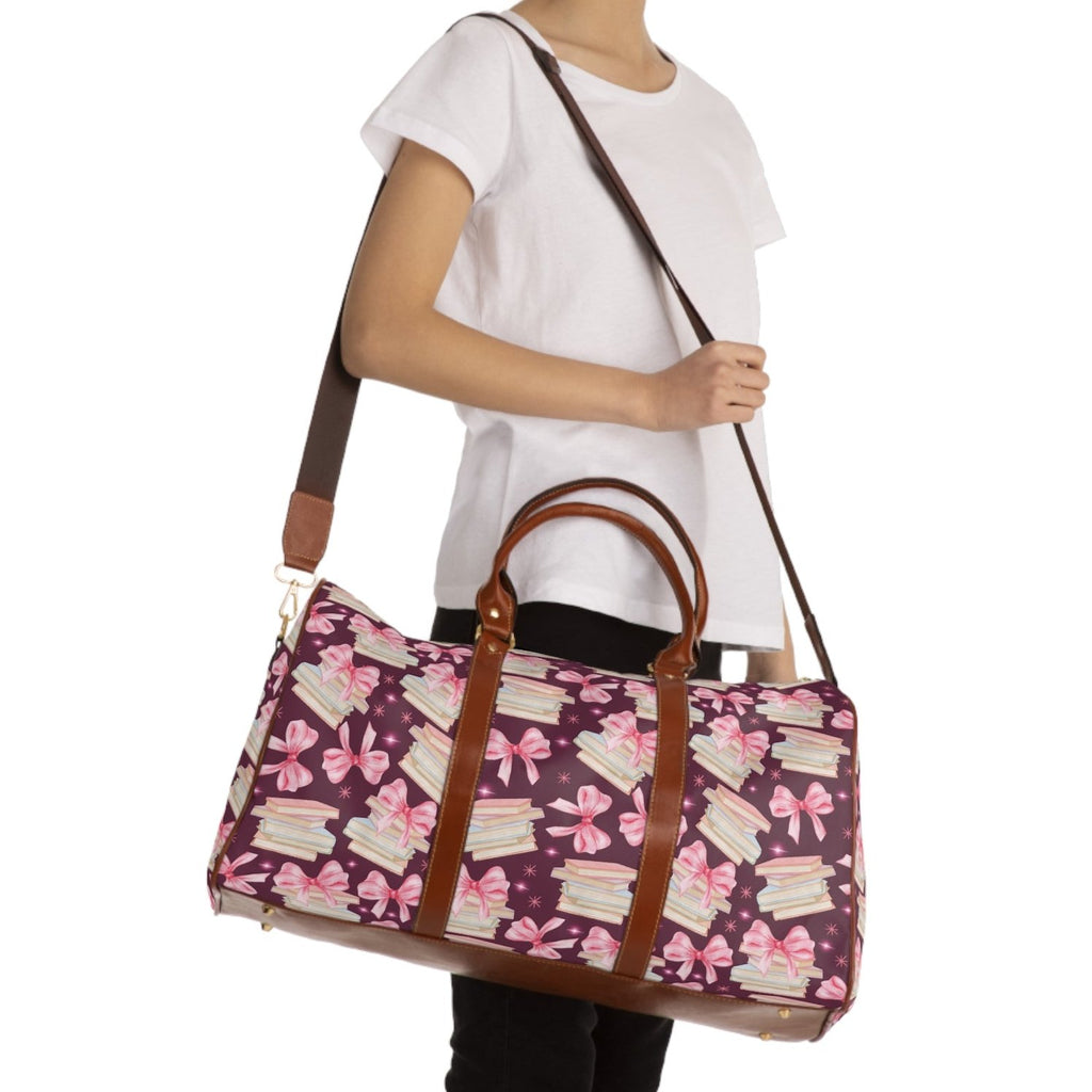 Coquette Pink Bows & Books Plum Stylish Waterproof Travel Bag Fall Amethyst, White Durable Versatile for Travel, Gym, and Everyday Adventures | Shop the Perfect All-Season Bag Perfect for Adventurers - MRSBYVALLE