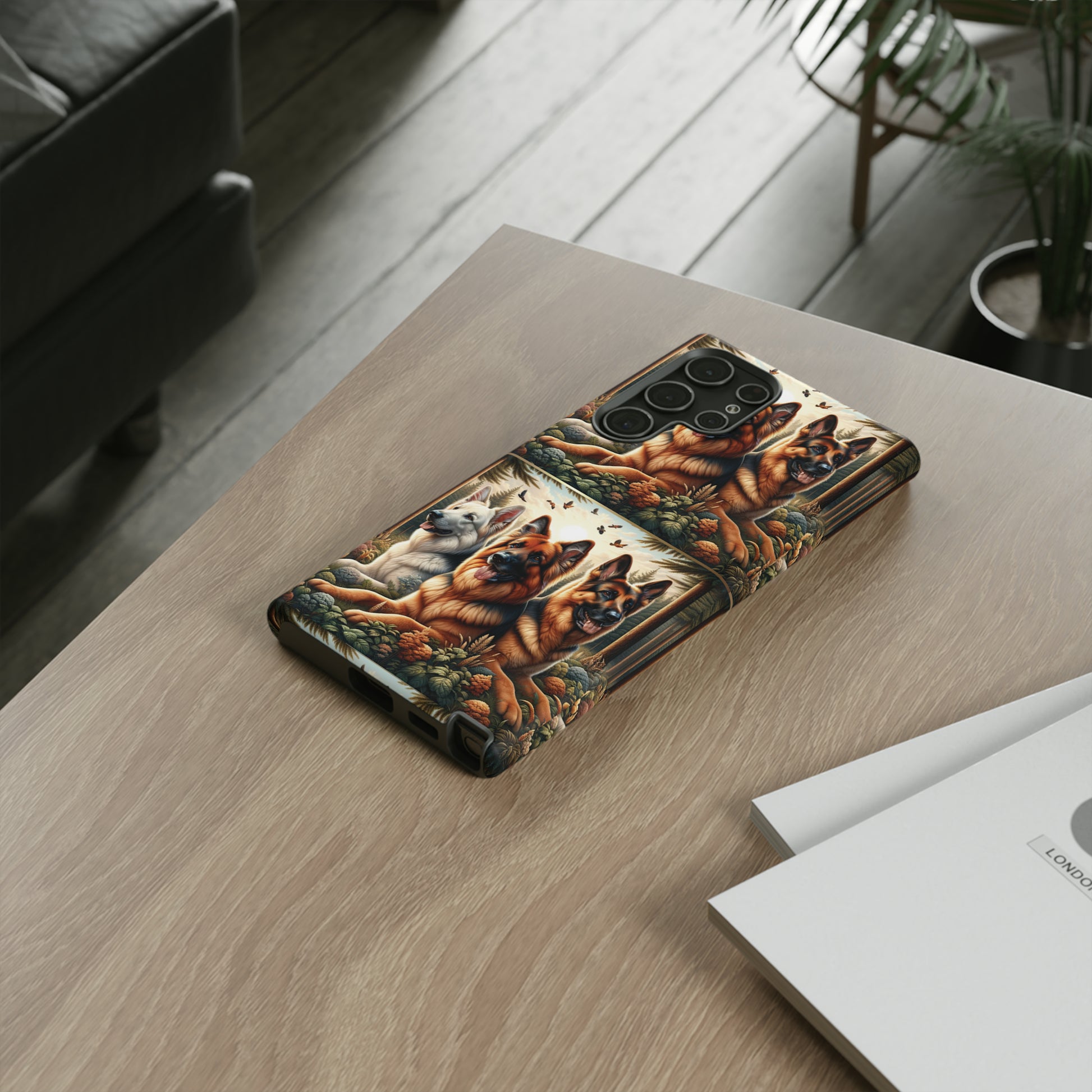 German Shepherd Phone Tough Case Floral Elegant Durable Dog Lover Devices iPhone 15, Samsung iPhone Samsung Accessory Gift for Her.
