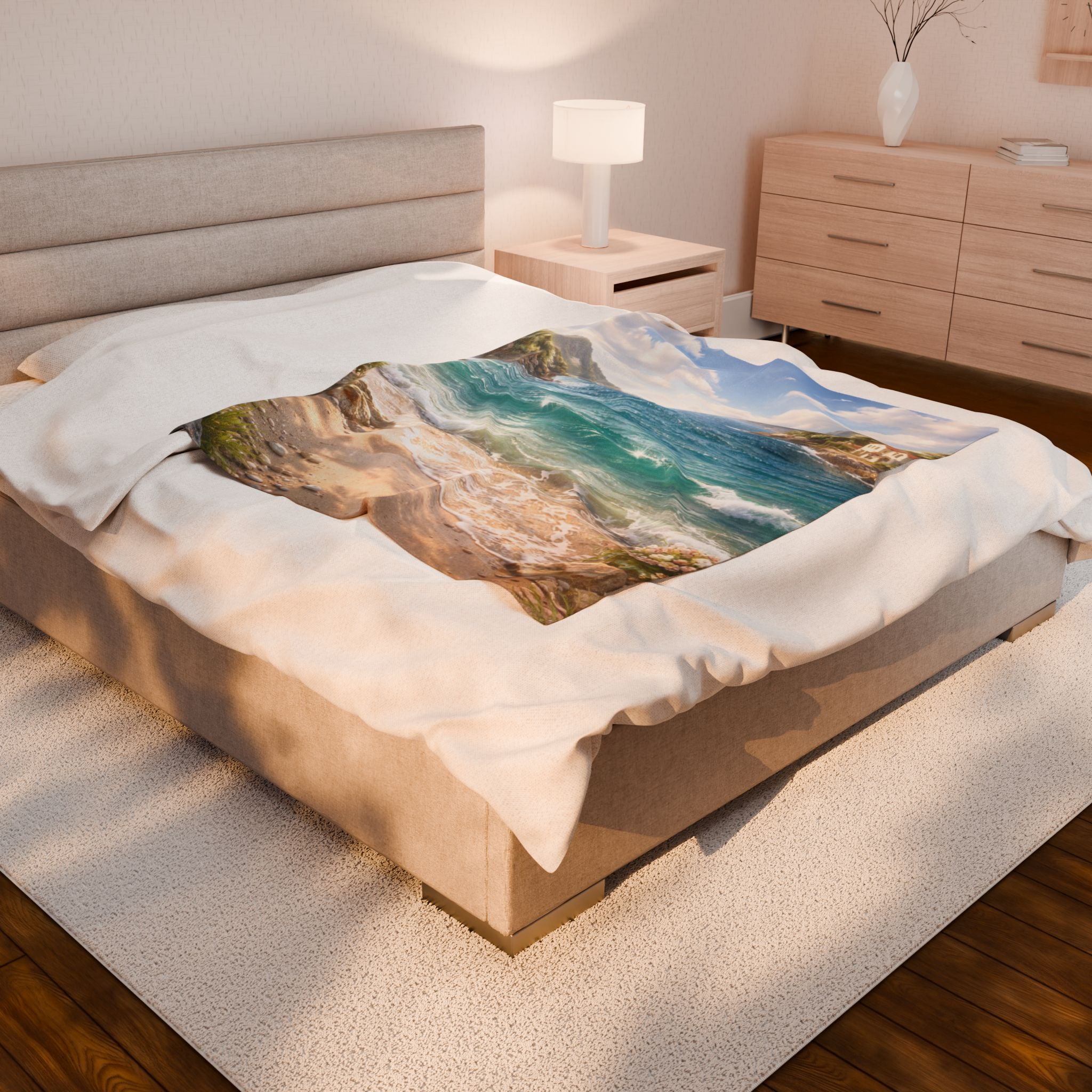 Coastal Horizon Velveteen Plush Blanket — Ocean View Minky Throw