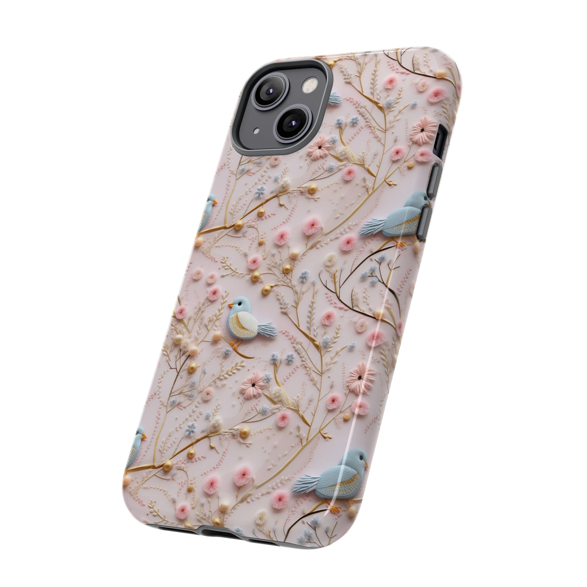 3D Birds Elegant Faux Flowers Phone Case Stylish & Durable for iPhone Samsung Gift iPhone 15, 14, 13 Samsung Pixel Gift for Mom Accessory Gift for Her