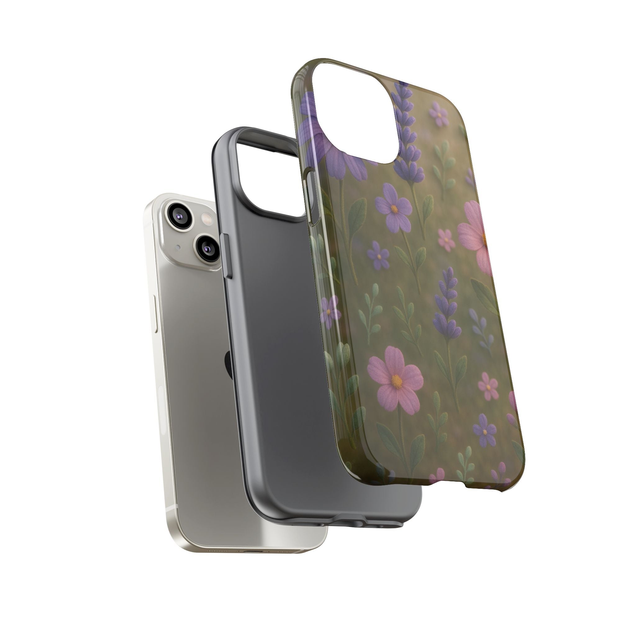 Pastel Flowers 3D Illusion Wildflower Phone Case Cute Pastel Floral Design in Lavender, Pink, Mint Green Aesthetic Protective Case for iPhone and  Android